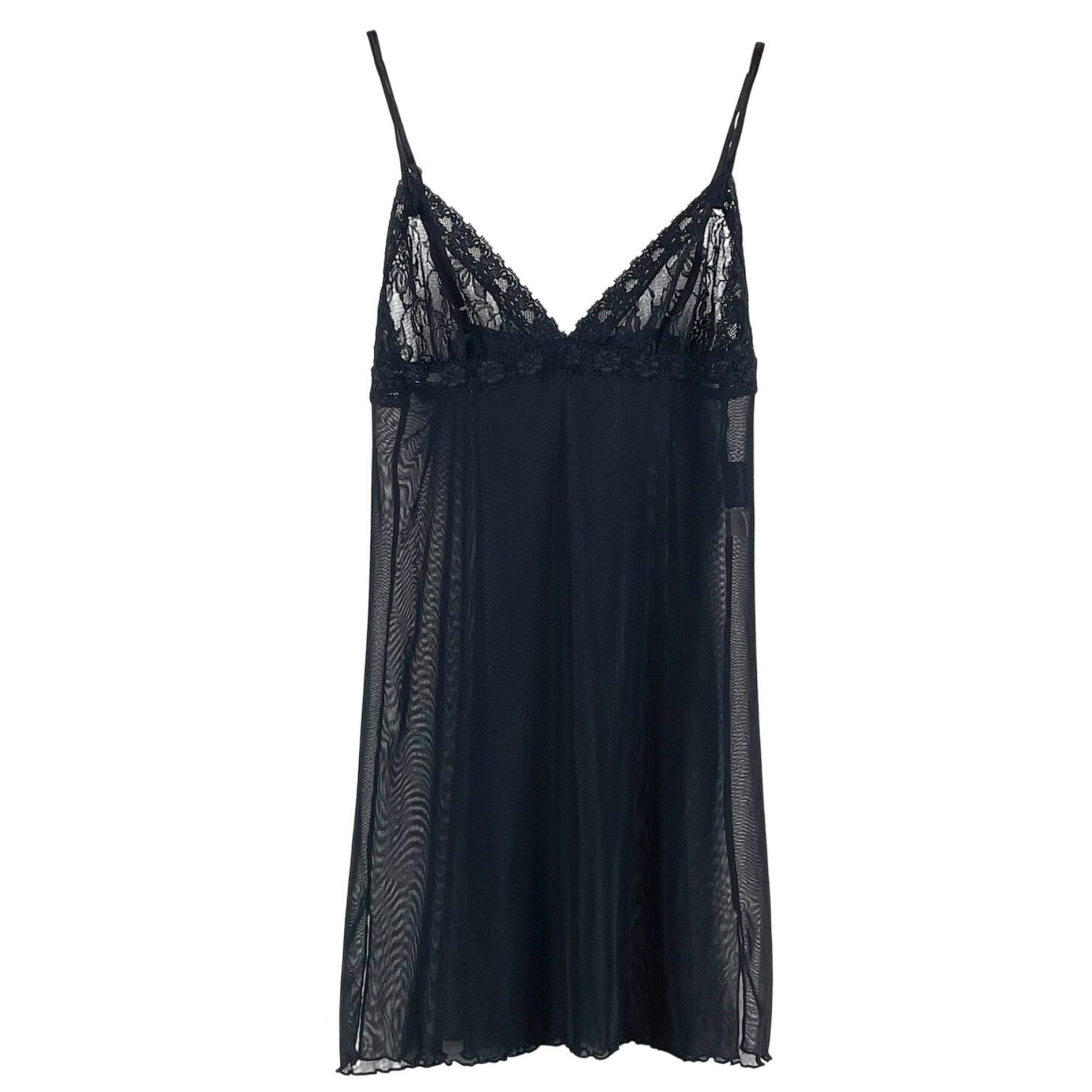 Y2K Frederick's of Hollywood Women's Black Lace Tank Chemise Nightie Size Small