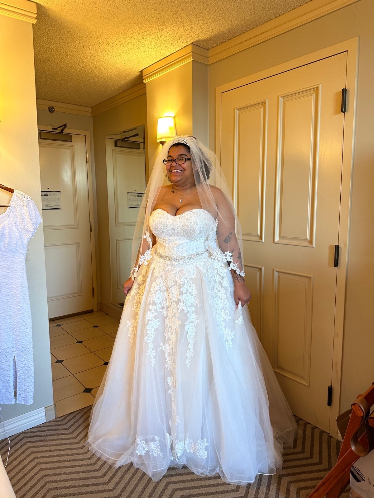 David’s bridal wedding dress, veil and belt