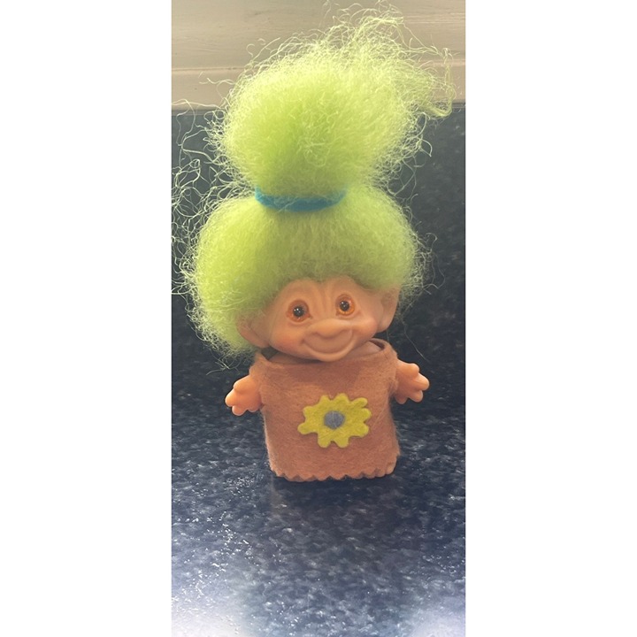 Vtg Dam Troll Doll Lime Green Hair 3 Trolls 1960s Orange Black Eyes Handmade