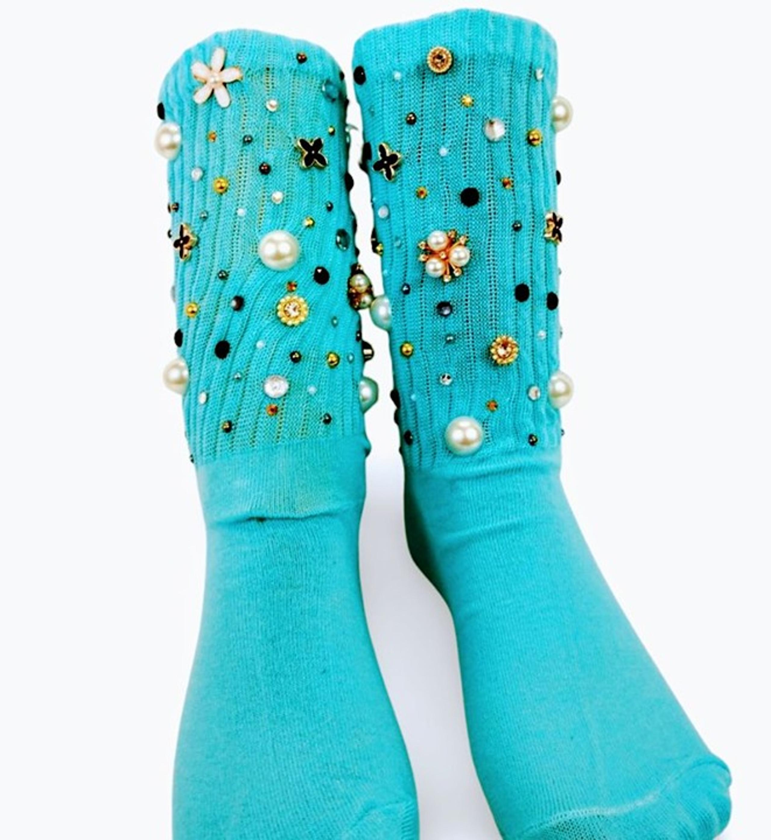 Regal Sparkle Sky Blue Rhinestone Charm Junk Slouch Socks "Erin" YS1501