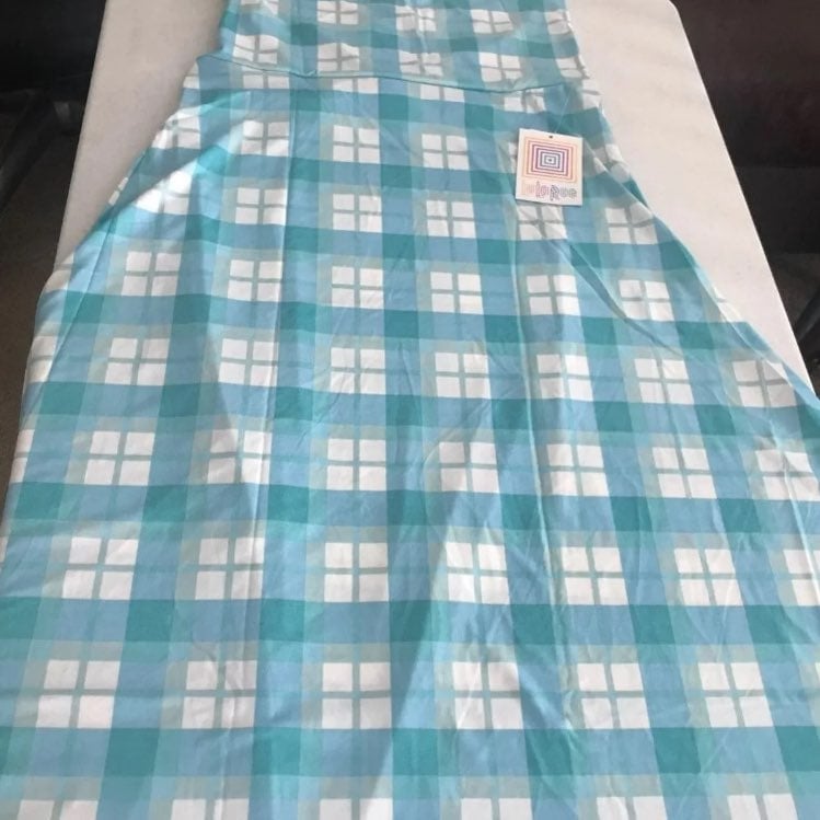 Maxi skirt Lularore Blue White Plaid 3X 26/28 24/26 XXXL Long stretch Lularoe