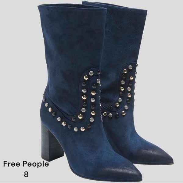 New Free People Dakota Studded western blue boots 38