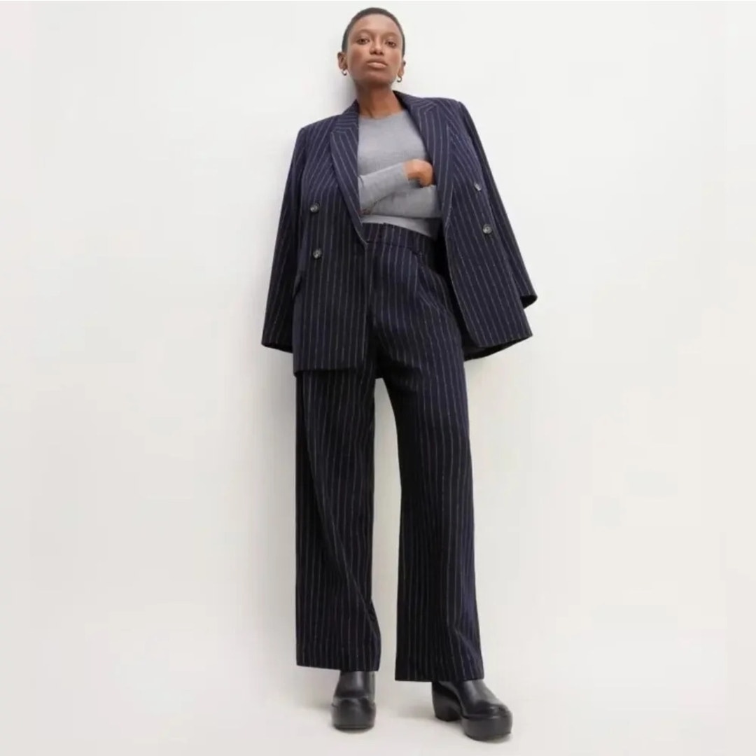 NWOT Everlane The Rewool Way-High Drape Pant Trouser blue striped SIZE 14
