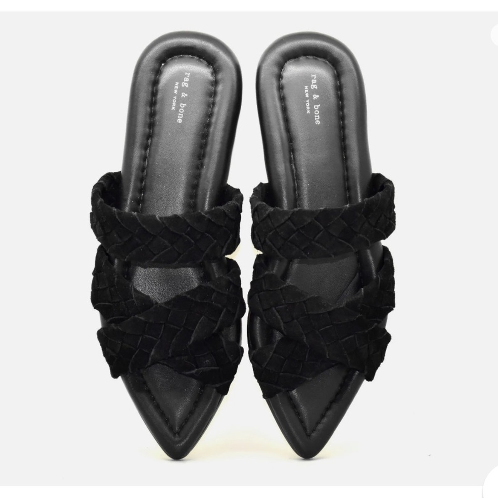 NEW RAG & BONE SZ 38 Lewis Black Braided Suede Pointed Toe Slide Sandal flip