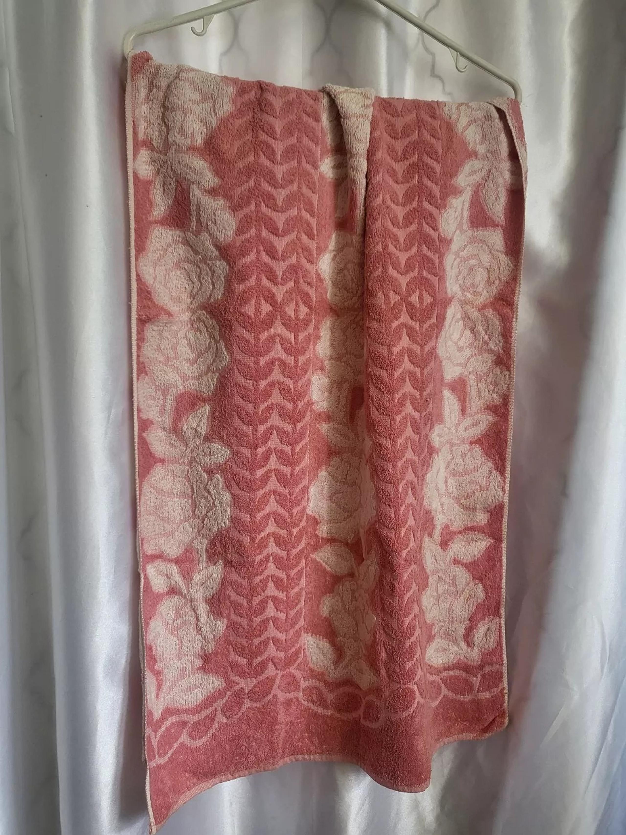 vintage canon towel single pink multicolor cotton floral 42x23
