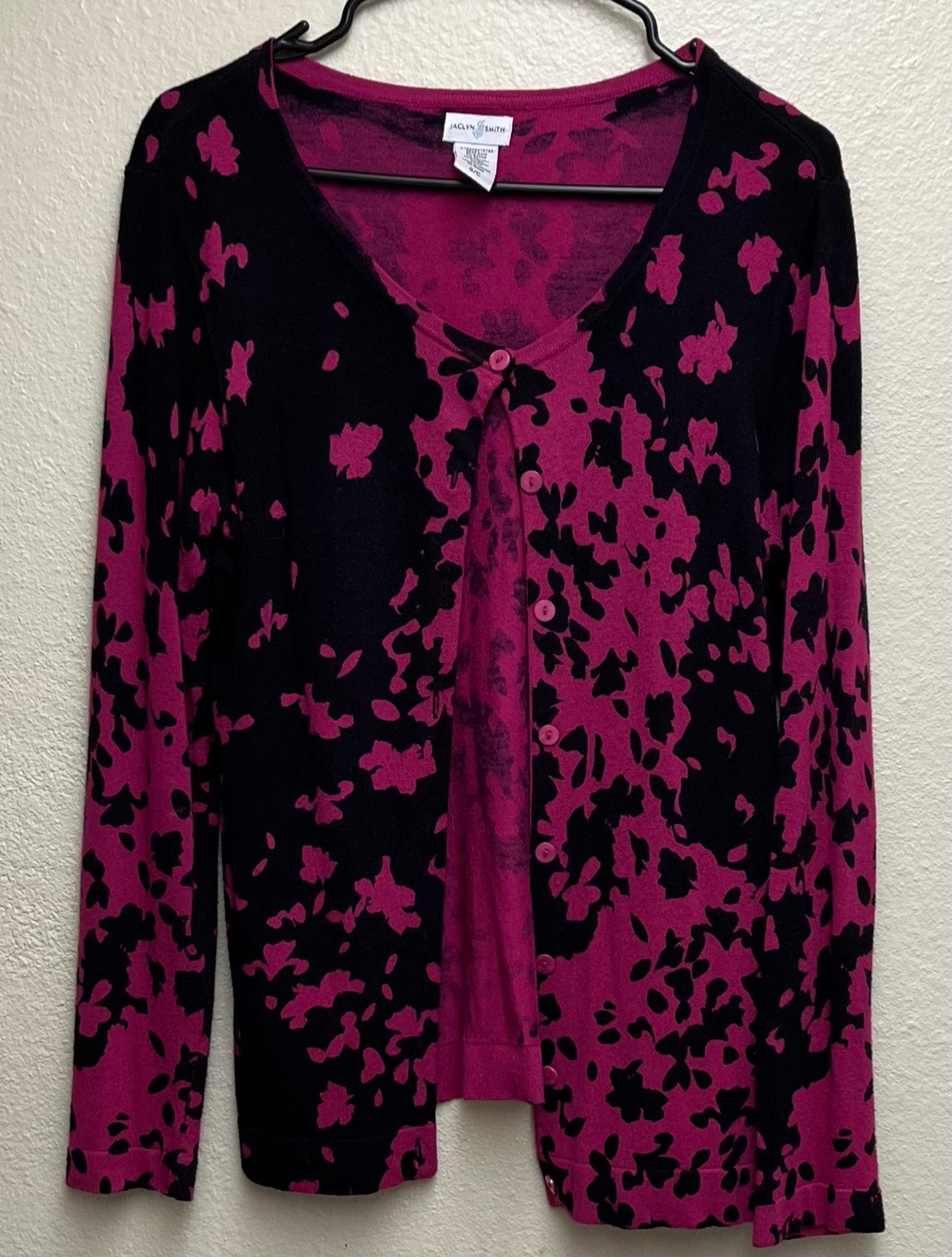 Jaclyn Smith Cardigan Sweater Size Small Pink/Black Button Down Long Sleeves EUC