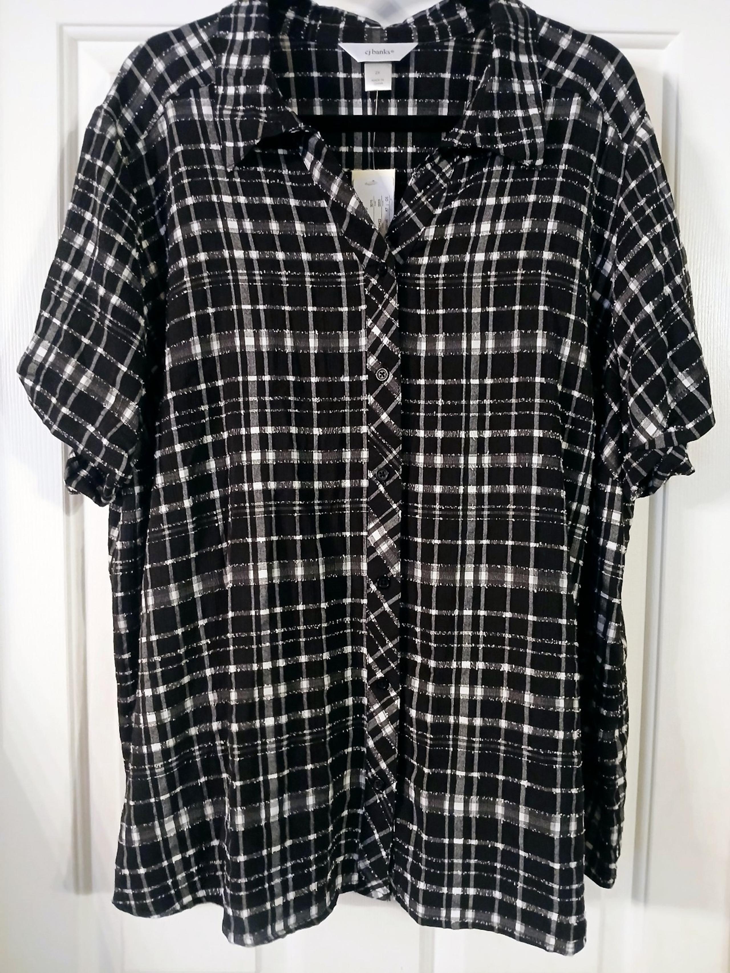 NWT - CJ Banks Women's Short Sleeve Button-down, Collared Plaid Shirt Sz 2X