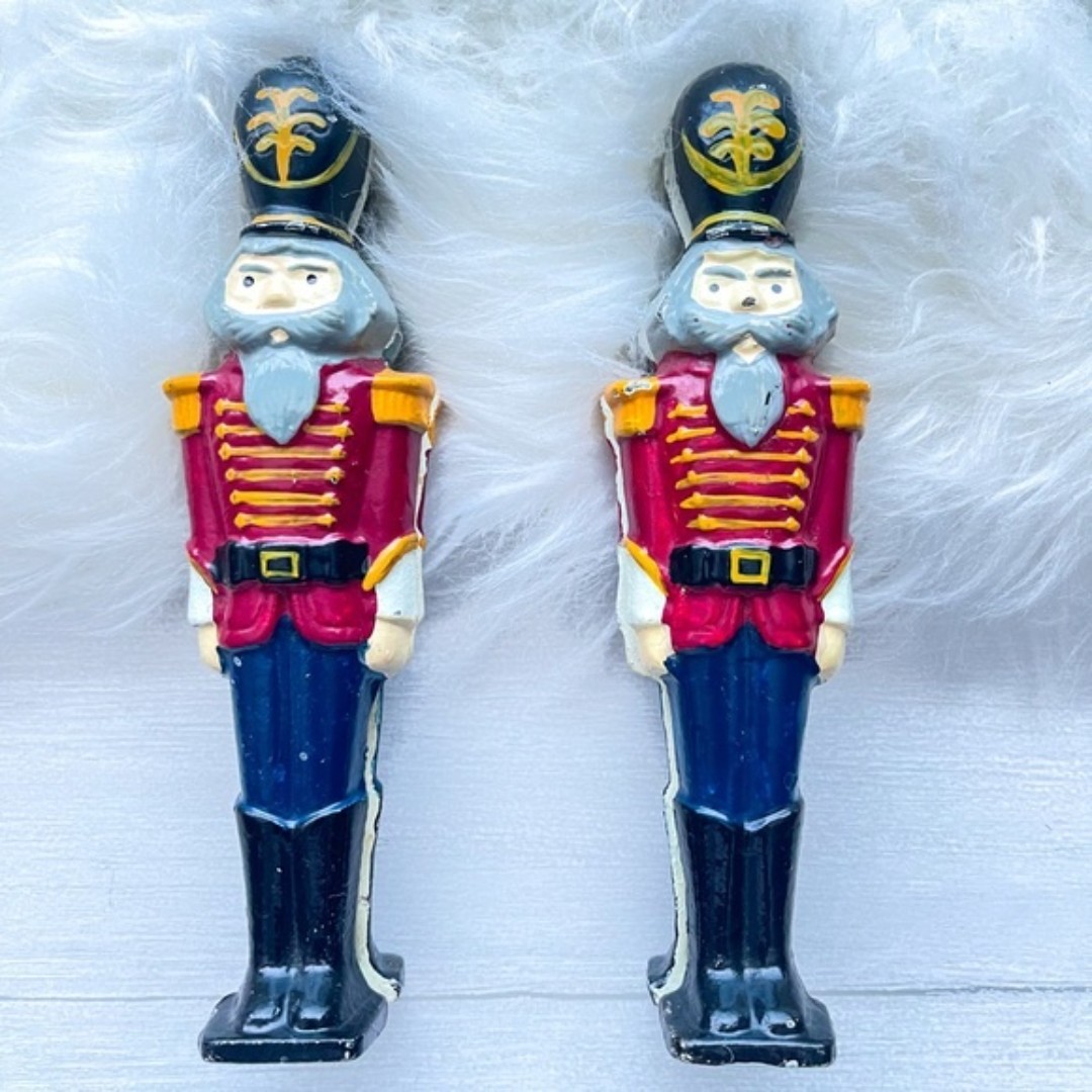 NUTCRACKER Toy Soldier VINTAGE Cast Iron Metal Hand Held 7 (Set of 2)