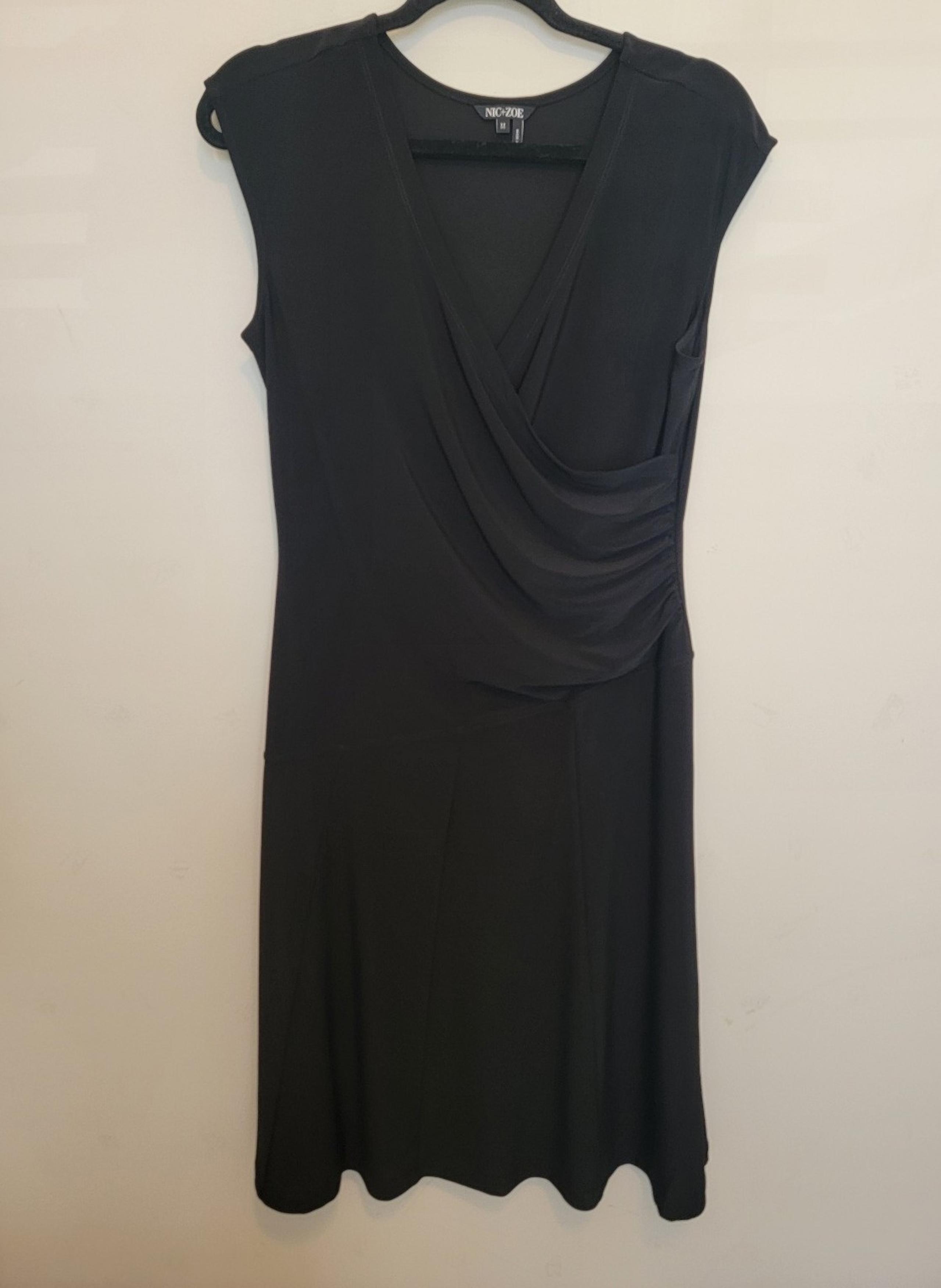 Nic+Zoe Womens Black Sleeveless Faux Wrap Stretch Midi Dress Size Medium