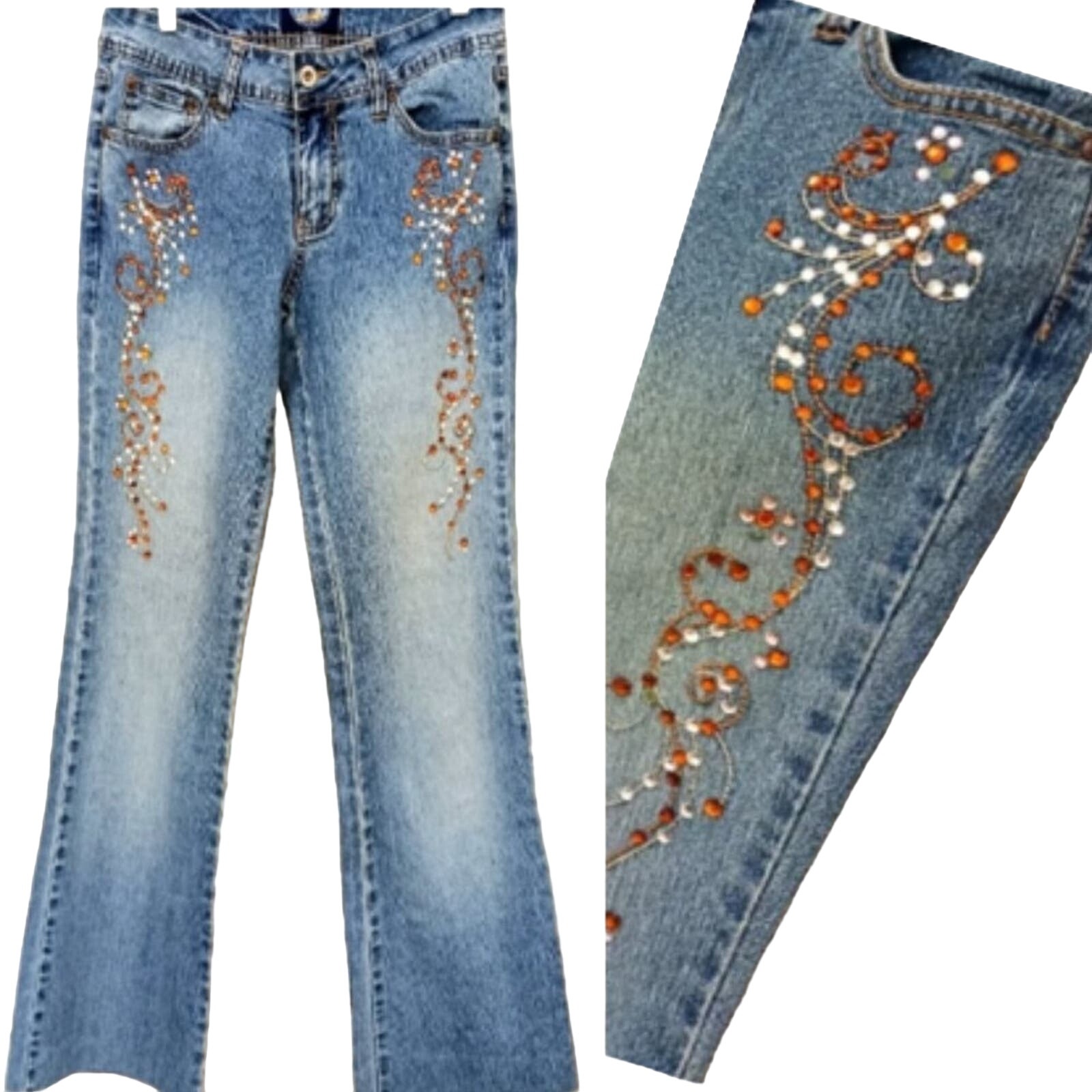Vintage ANGELS Jeans Women's JRS Size 7 Flare Crystals Embellished Boho Coastal