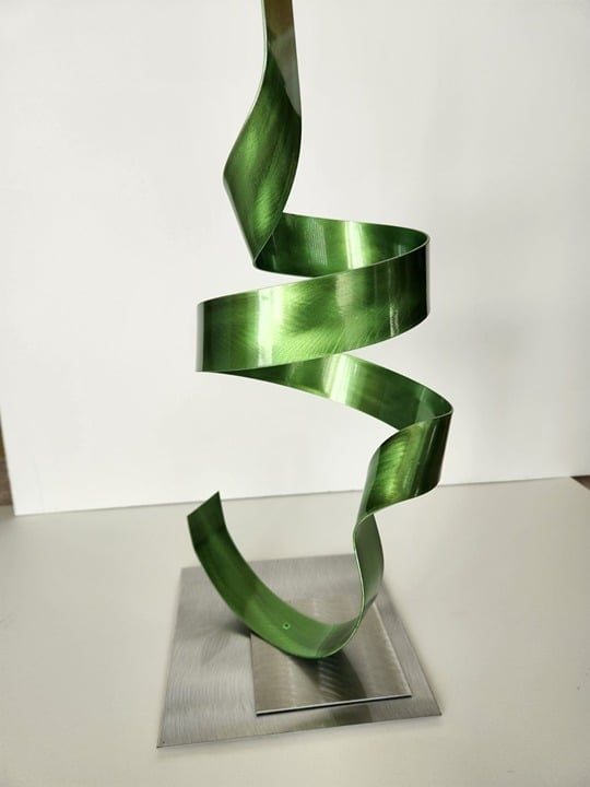 Modern Abstract Metal Sculpture - Pheonix Lime - 20 tall with a 7 x 7 base