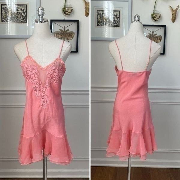Vintage 80s Victoria’s Secret Pink Chemise Slip Nightie Lingerie S