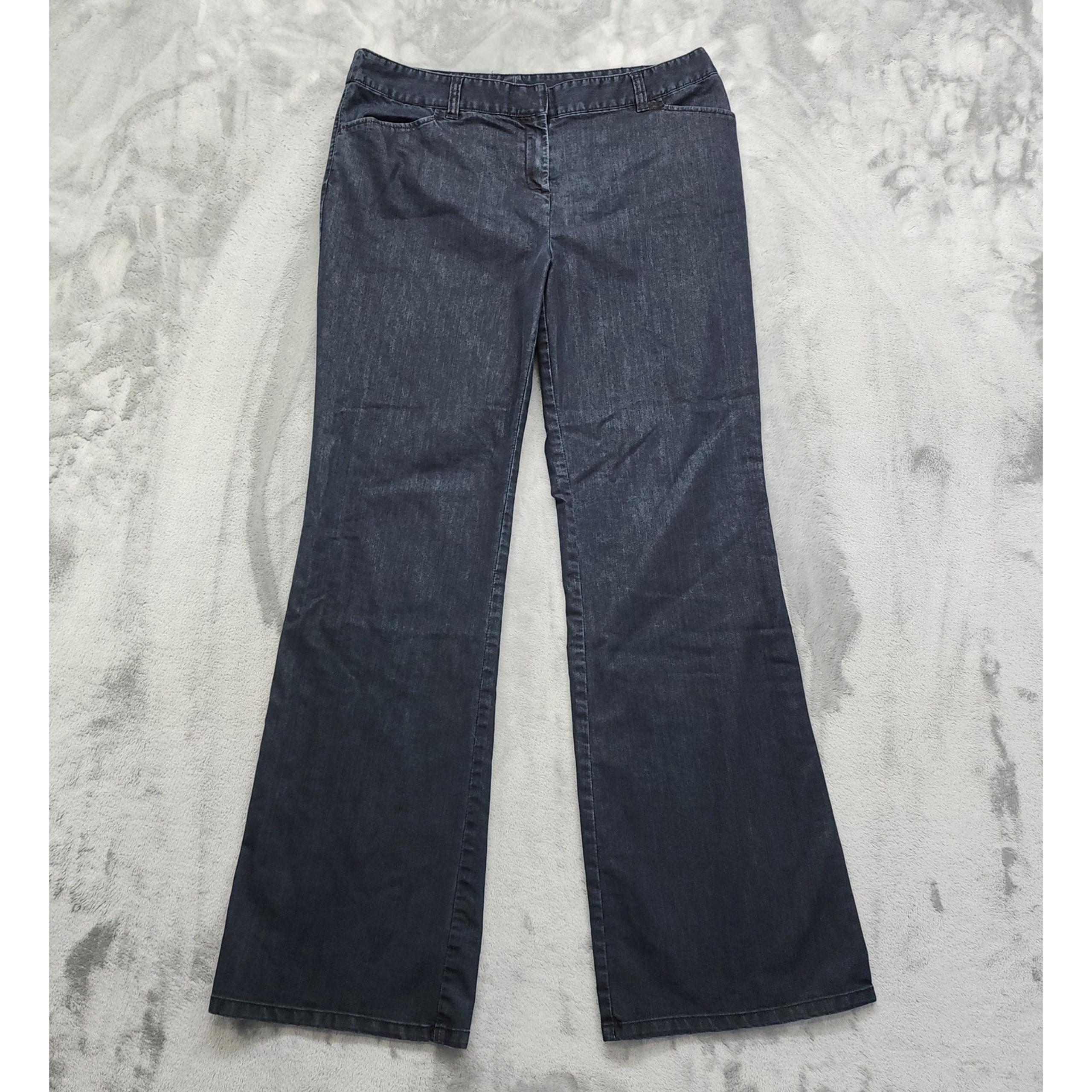 J. Jill Jean Womens 33W 32L Blue Dark Wash Stretch Denim Mid Rise Wide Leg Flare