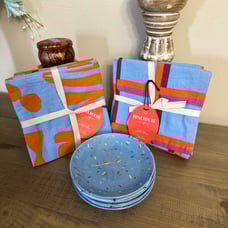 NWT Opal House Blue and Orange 4 pc Flour Sack Kitchen Towels & 4 pc Ston