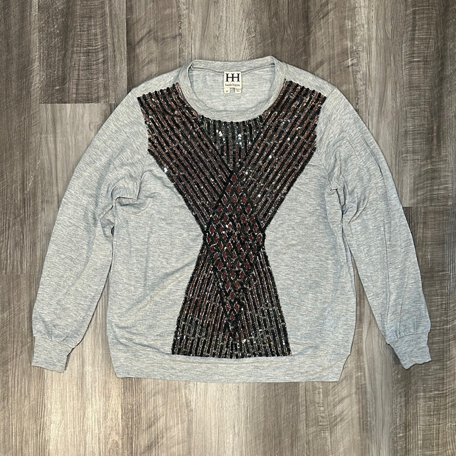 Haute Hippie Sequined Rayon Blend Sweatshirt - Medium