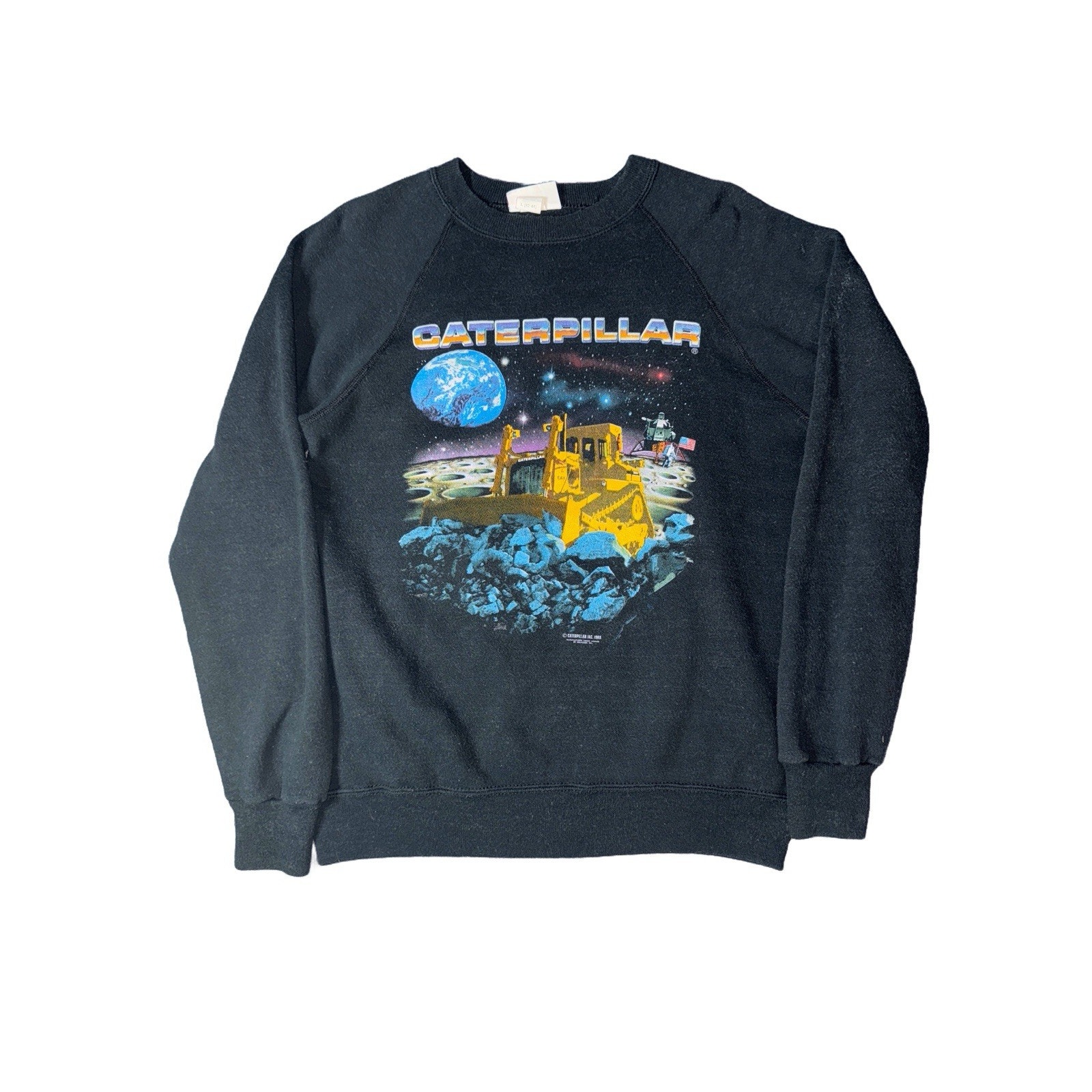 Vintage 1988 CAT Holoubek Moon Construction Sweat Shirt Basset Walker Black L