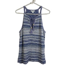 Sundance Blue Knit Tank with Tie Neck 86% Cotton 14% Polyester Size M