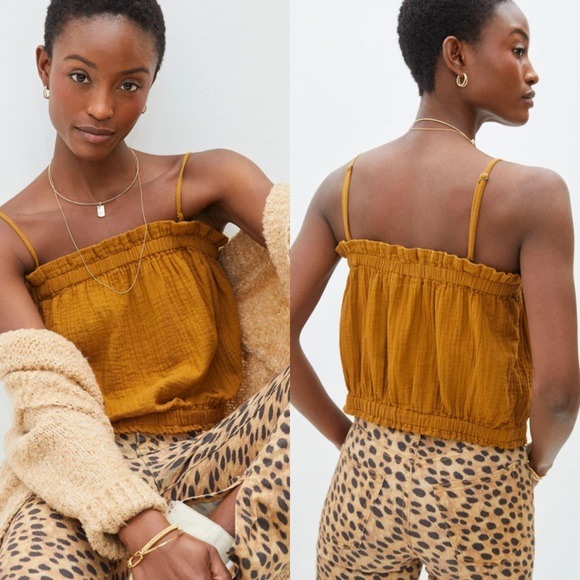 NWT Anthropologie April Gauzy Tank Gold