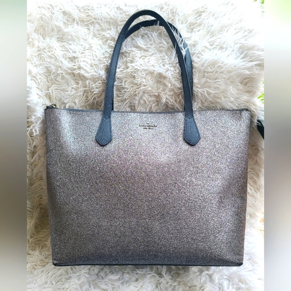 Kate Spade Joeley Glitter Tote Bag Large Dusk Navy