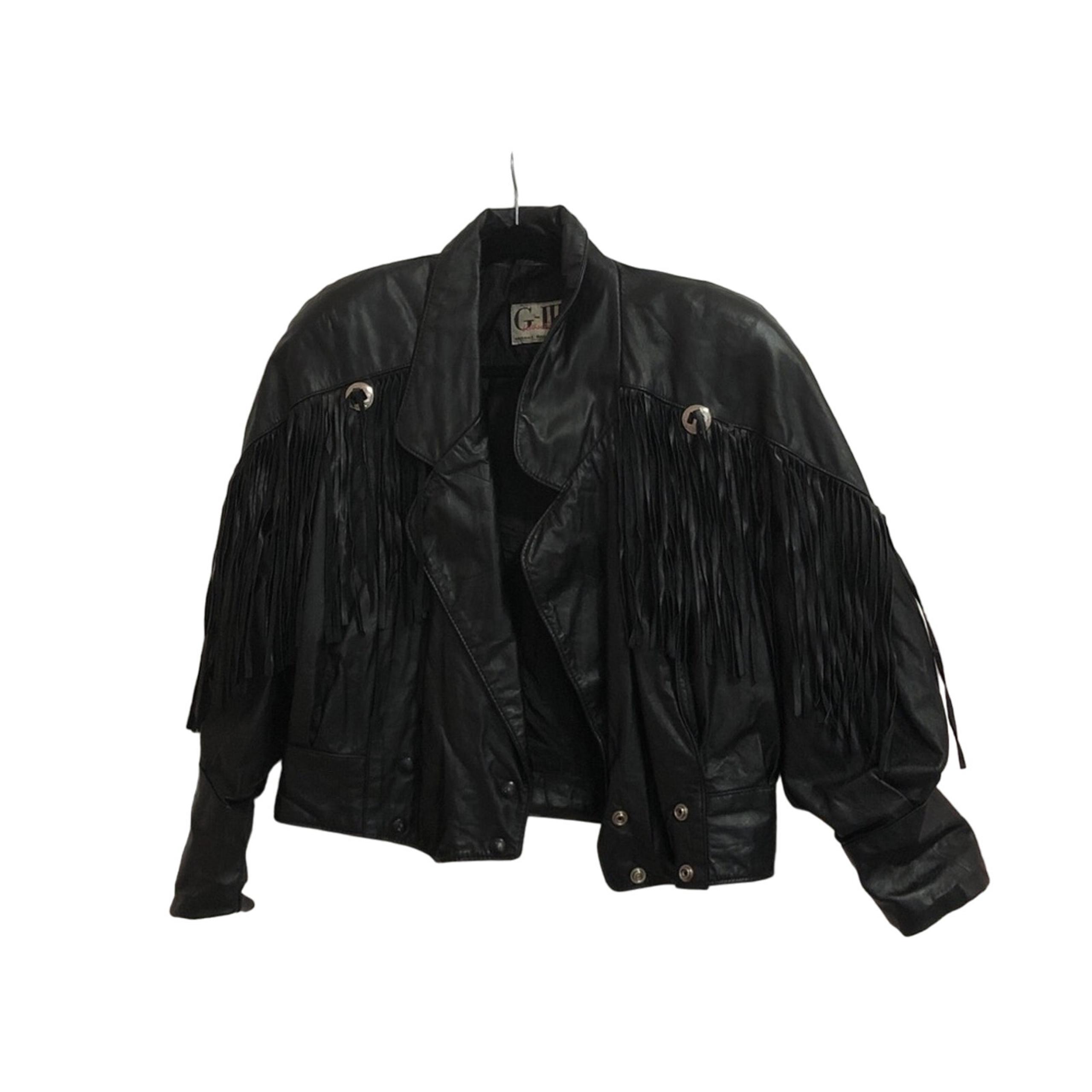 VINTAGE leather concho fringe jacket