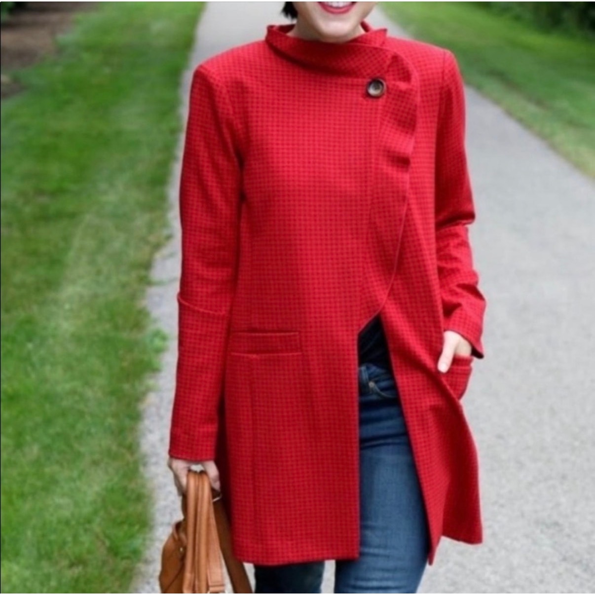 CAbi #3546 Celebration Jacket Red Houndstooth Size Large