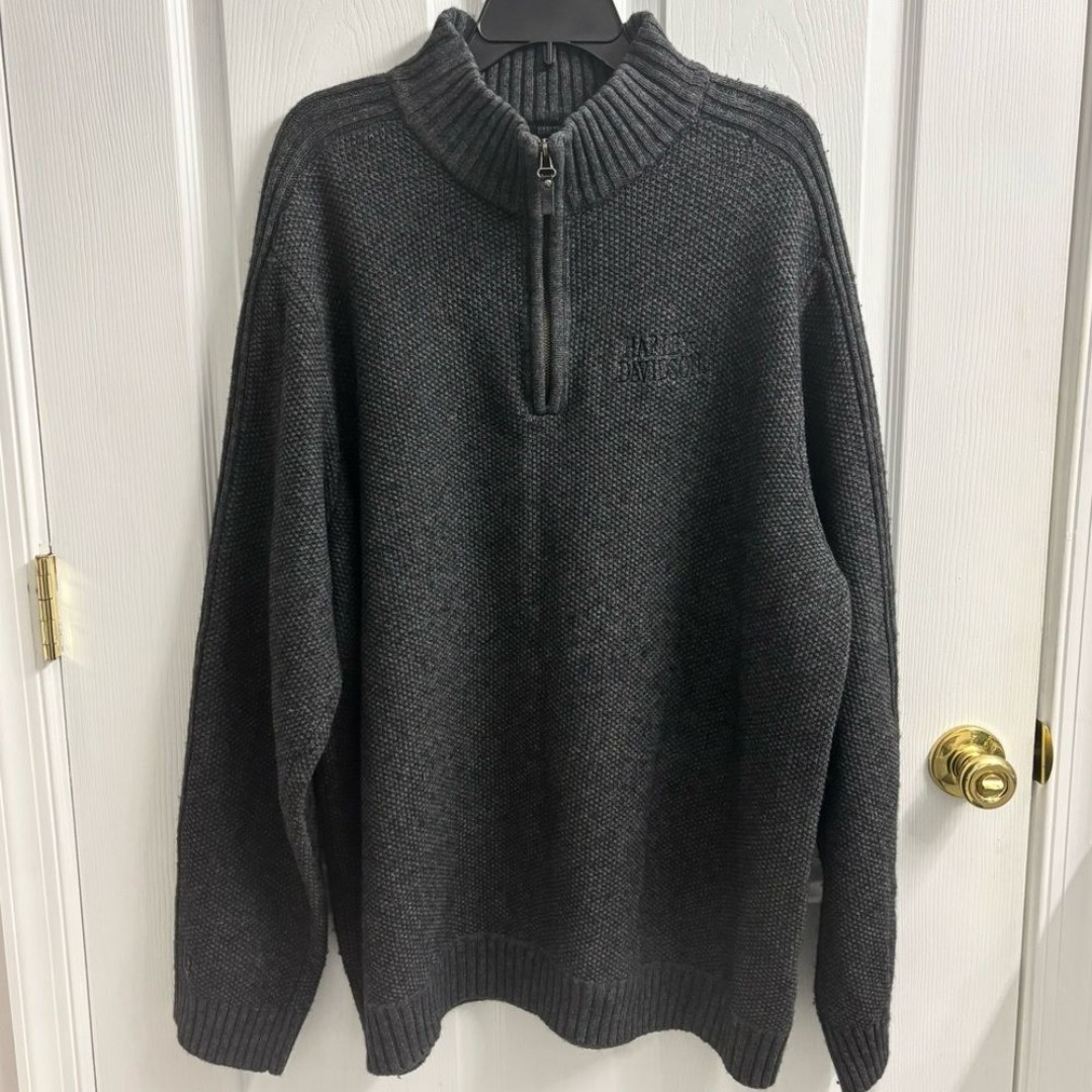 Harley Davidson Men’s Pullover Sweater 1/4 Zip 3XL Knit Dark Grey