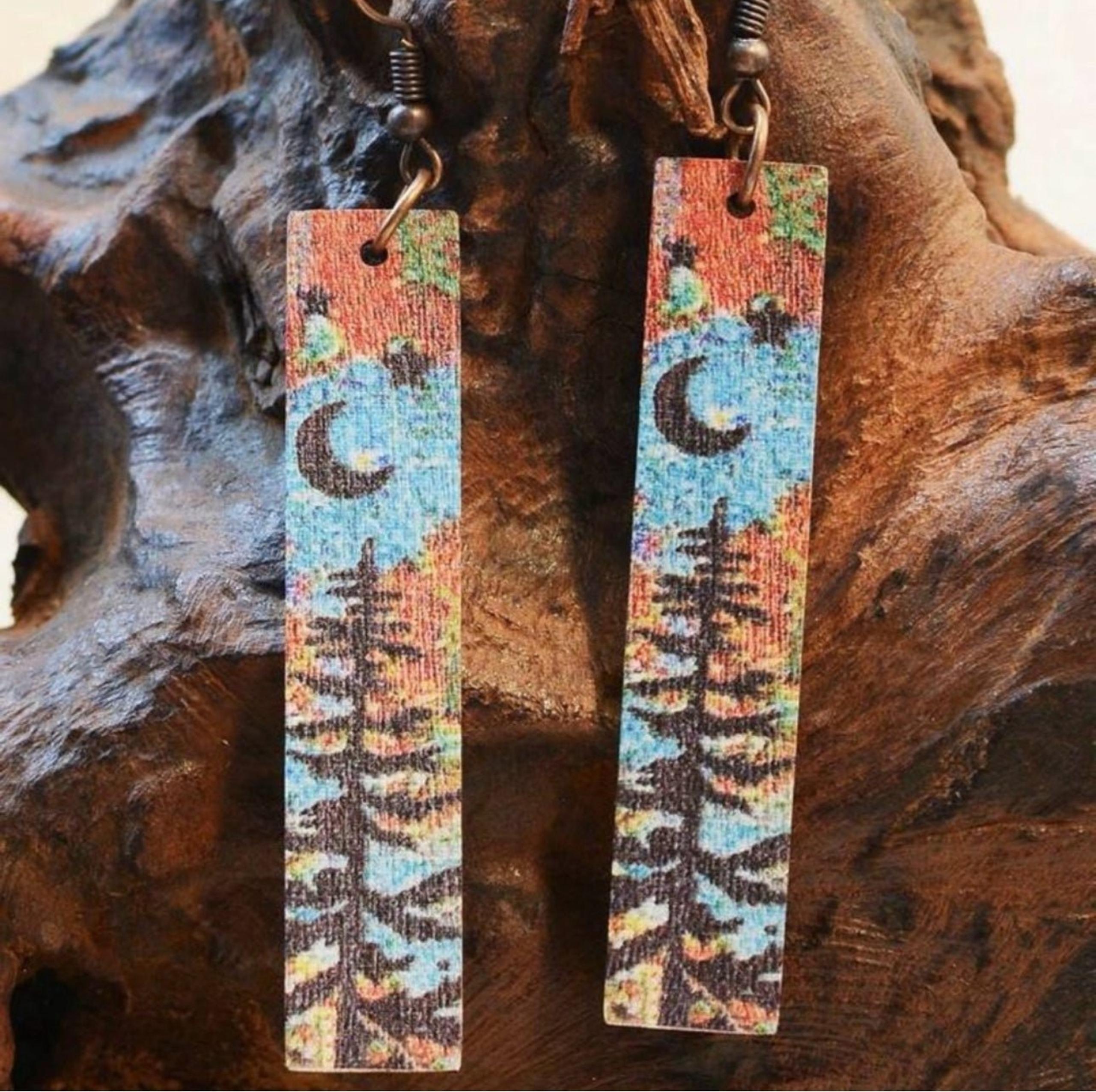 “Sunset Forest” Evergreen Pine Spruce Fir Tree Outdoor Woodsy Landscape Earrings