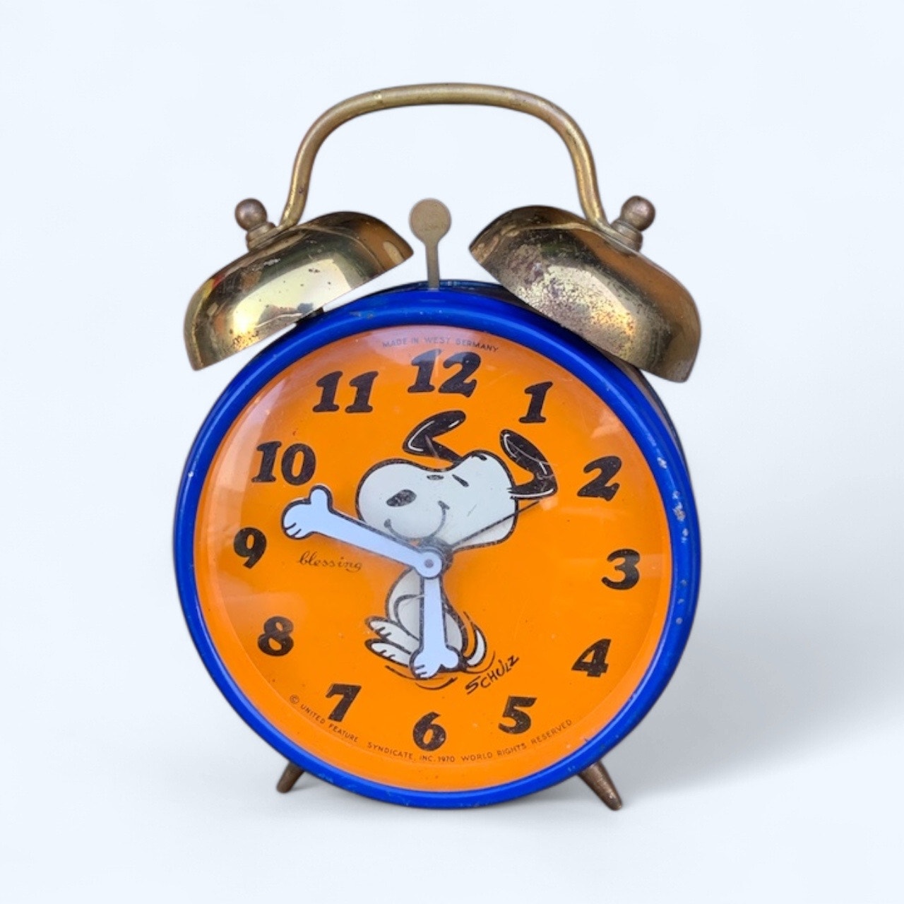 Vintage 1970 Snoopy Alarm Clock– Wind-Up Blue & Orange Charlie Brown Collectible