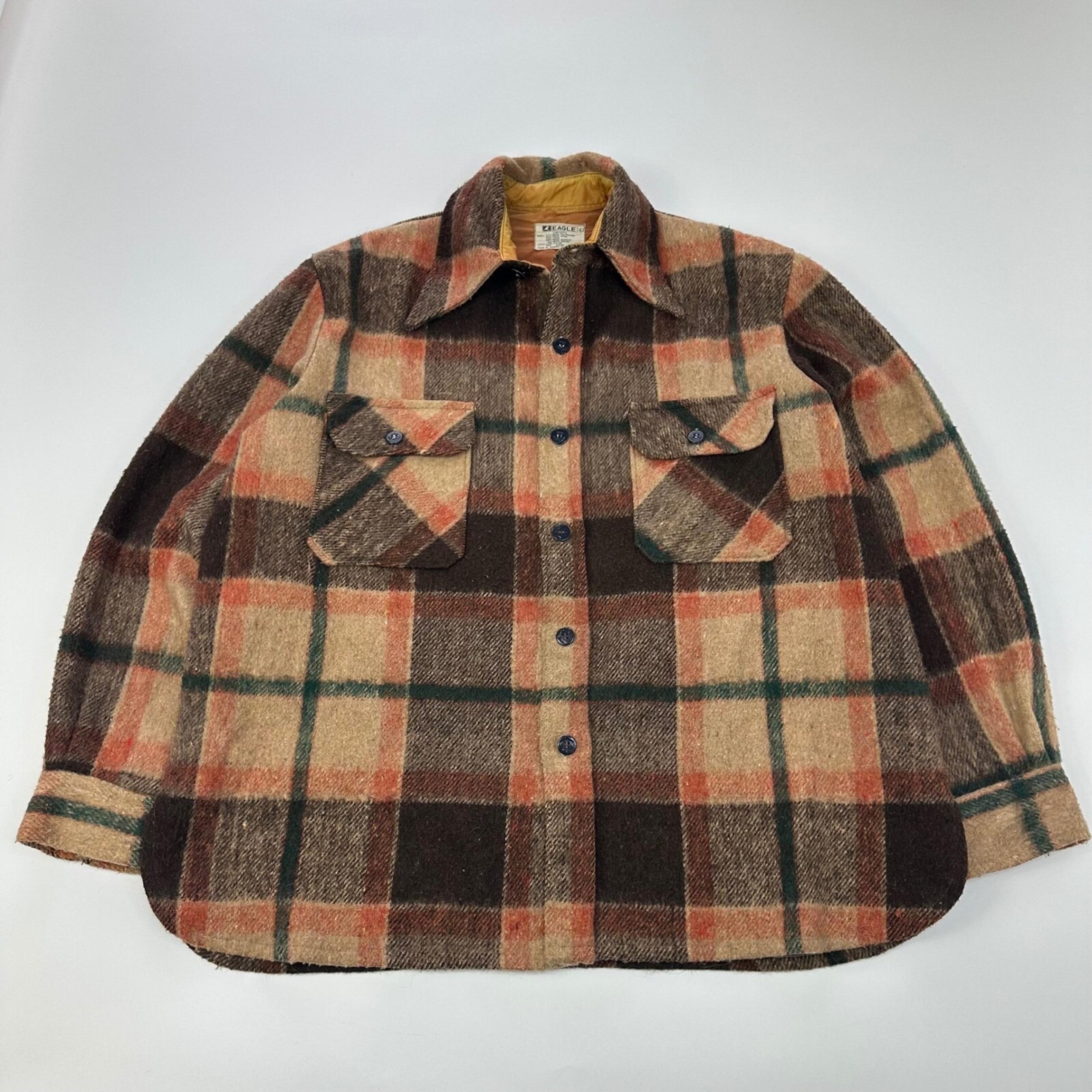 Eagle Plaid Wool Blend Shirt Jacket Vintage Button Front L