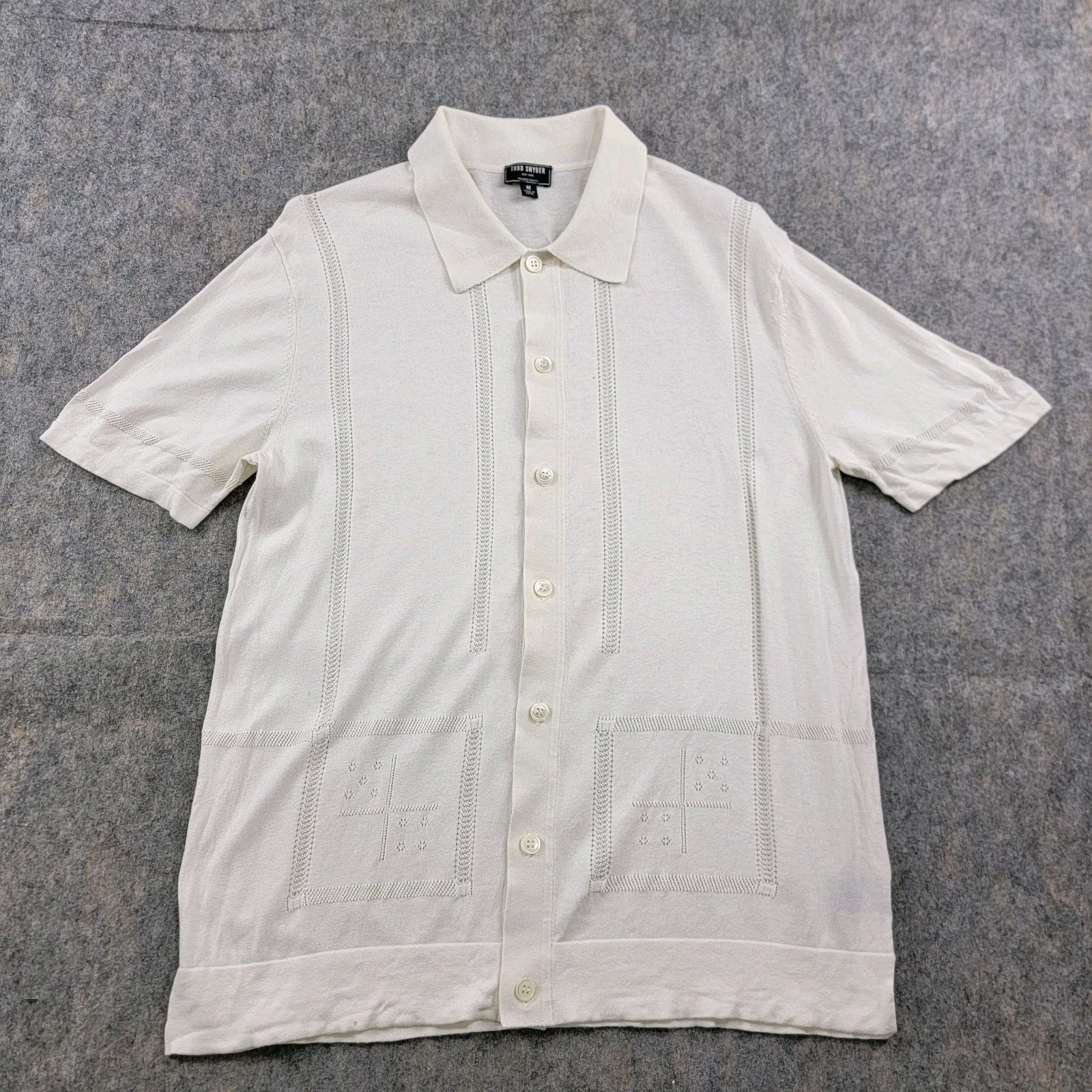 Todd Snyder Silk Blend Full Placket Polo Sweater size M Beige Short Sleeve *Read