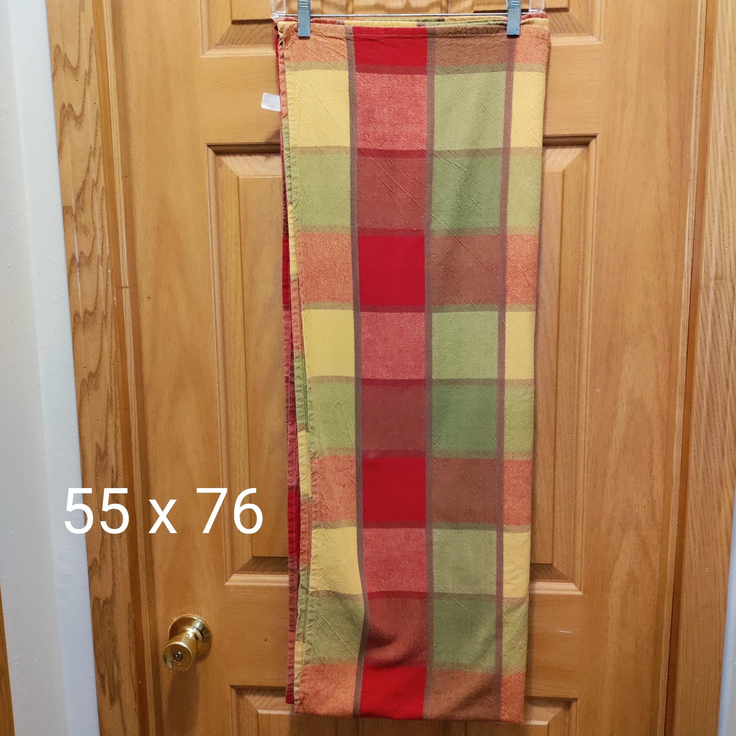 Red green yellow plaid cotton table cloth 55in x 76in