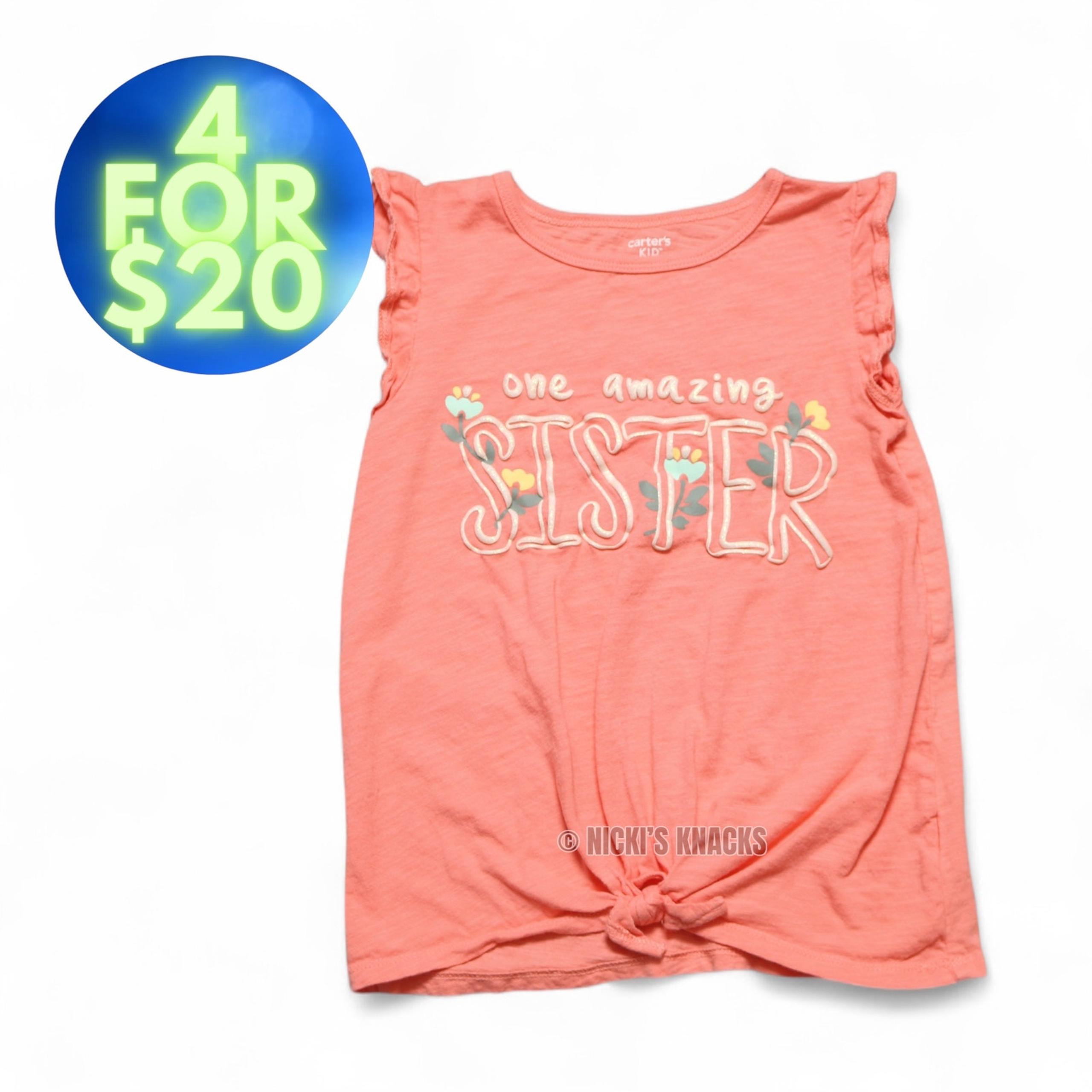 4/$20 - Carters Girls Amazing Sister Knot Front Orange Peach Tank Top Size 8