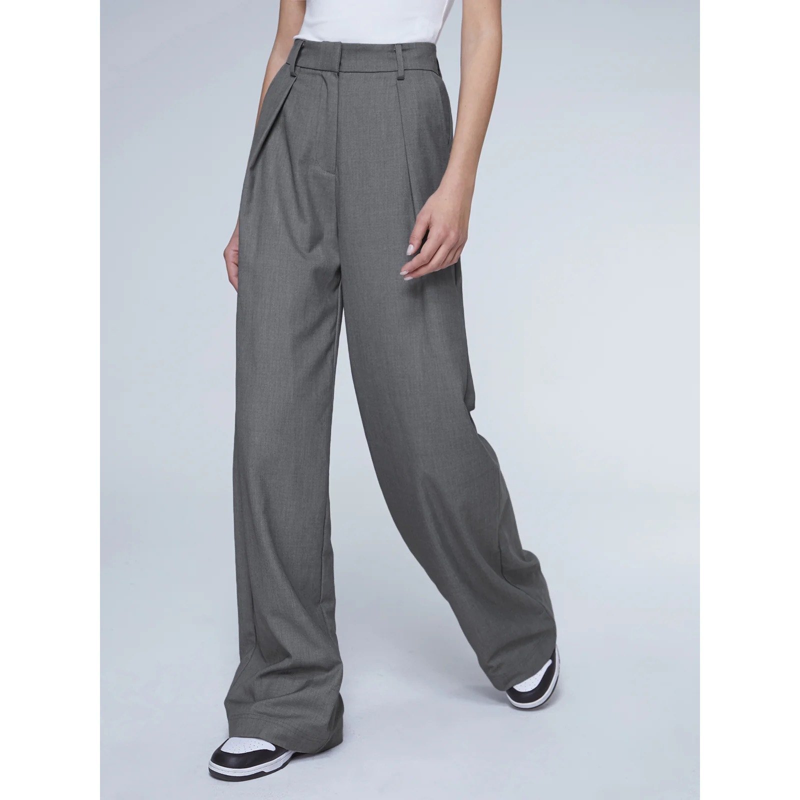 Commense Women's Oversized High Waisted Pleated Front Trousers Pants Gray Small