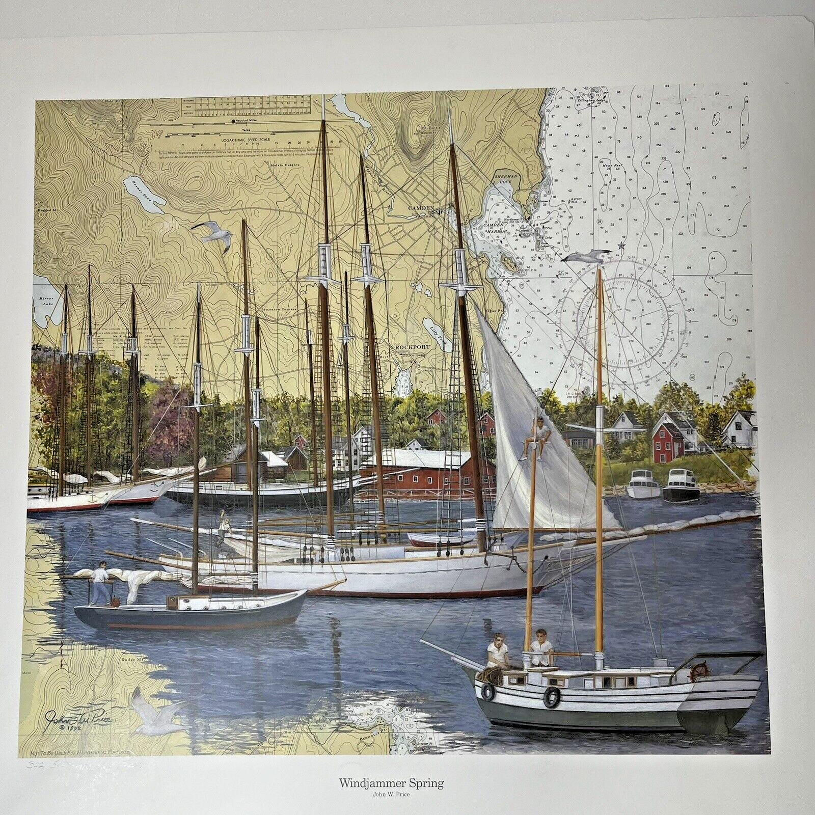 Windjammer Spring Sailboat Map Nautical Signed Numbered 24x25 Print John W Price