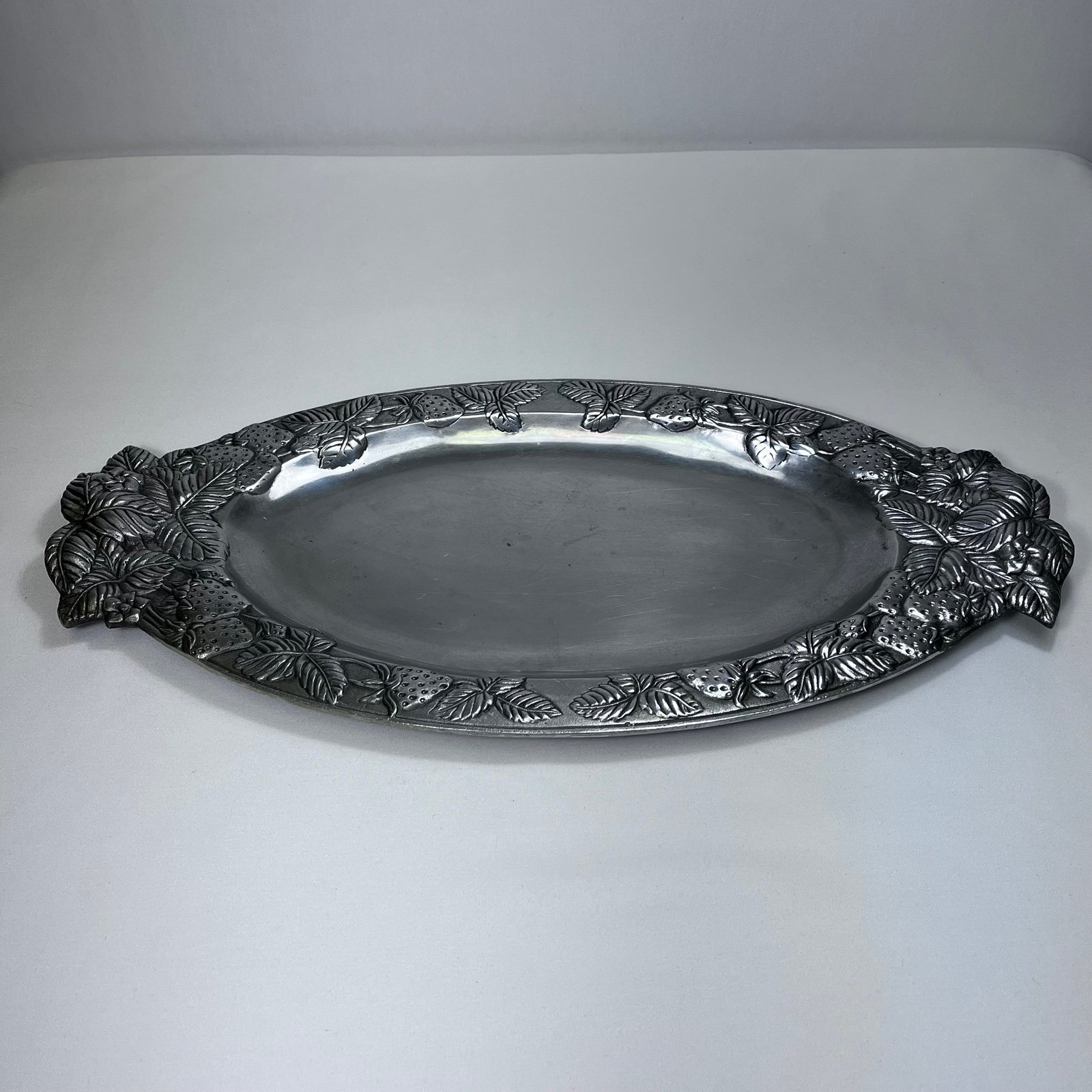 Vintage Arthur Court 1987 Large Oval Silver Platter / Tray Strawberry Design