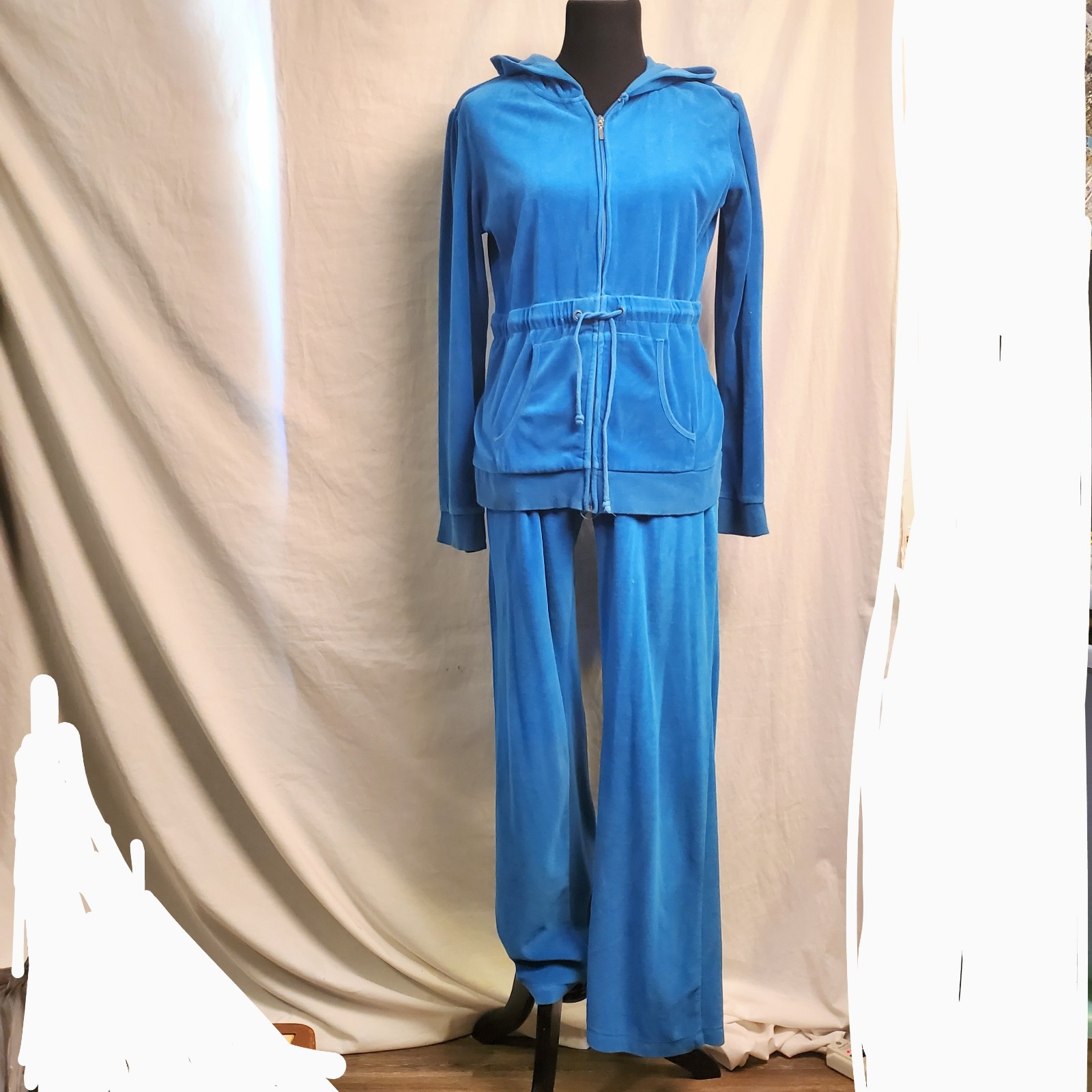 Vintage Whisper Me Blue Turquois Velour Hoodie Tracksuit M