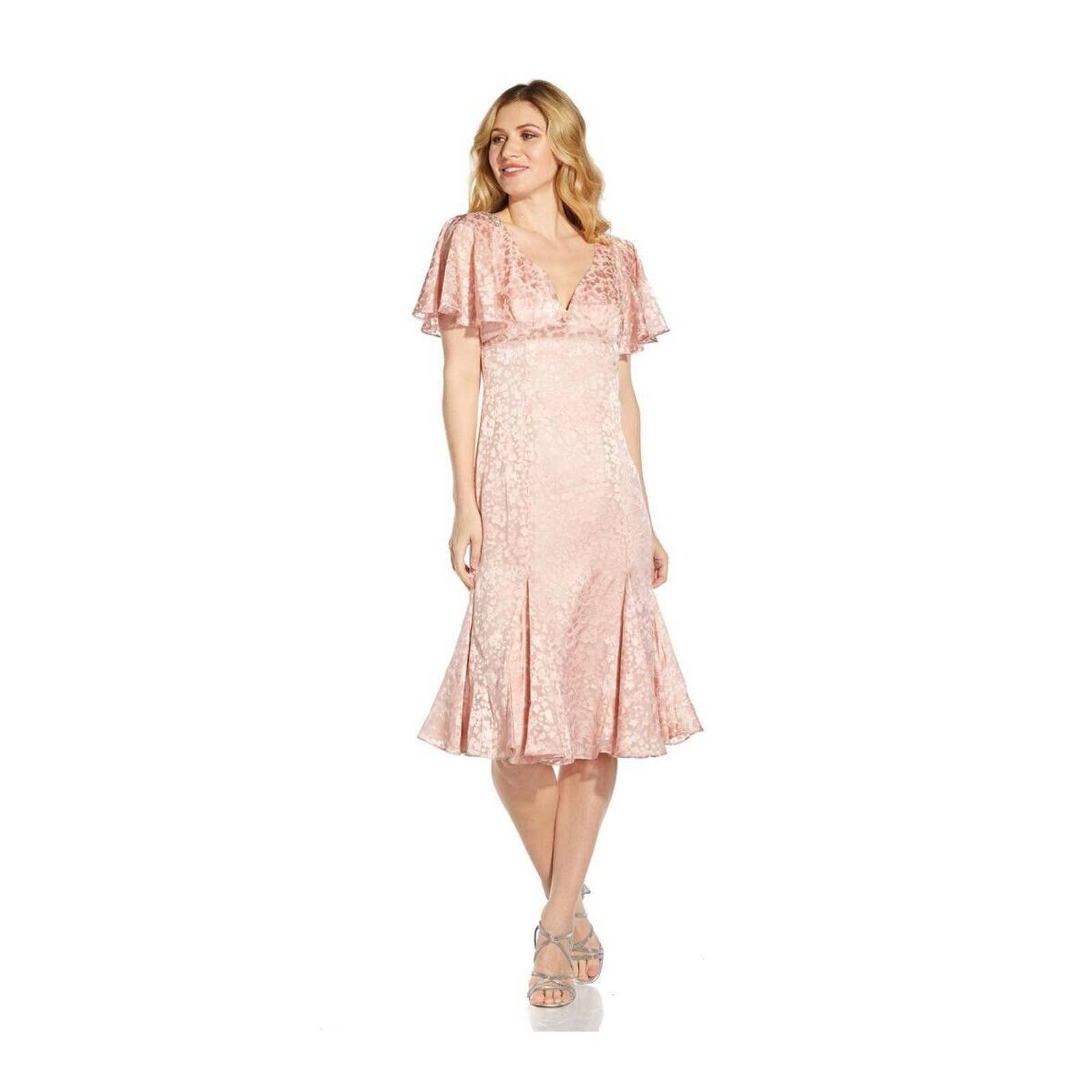 Adrianna Papell Women's blush pink Satin Burnout flutter sleeves midi Dress 10