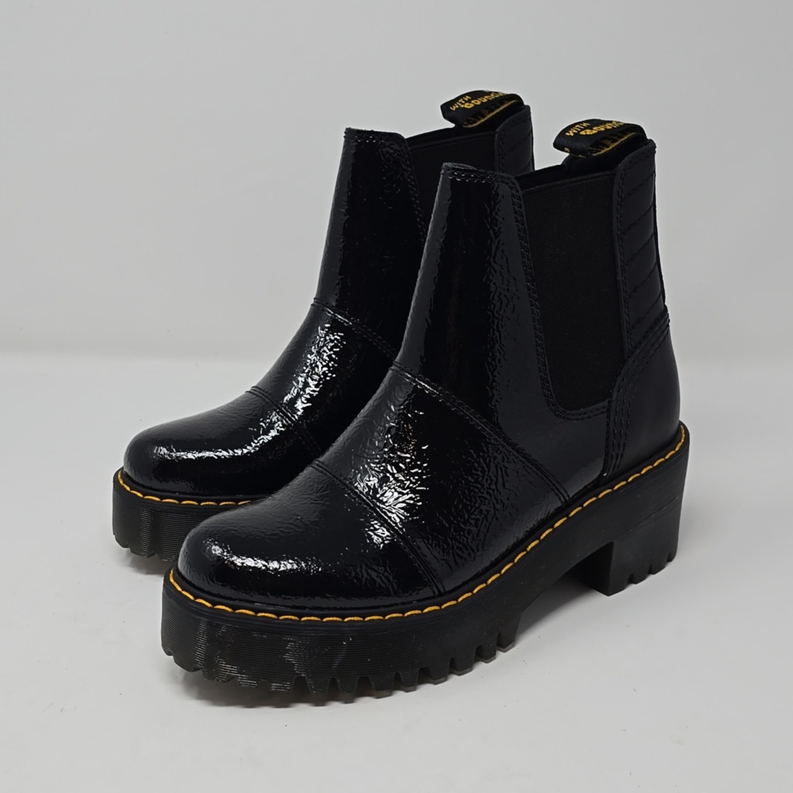 Dr Martens Rozalie Destresse Patent Heeled Chelsea Black Boots Size 6