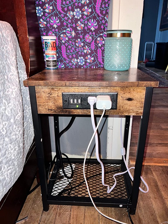 Set of 2 w/ Charging Station & USB Ports 2-Tier Side Table w/ Storage Shelves