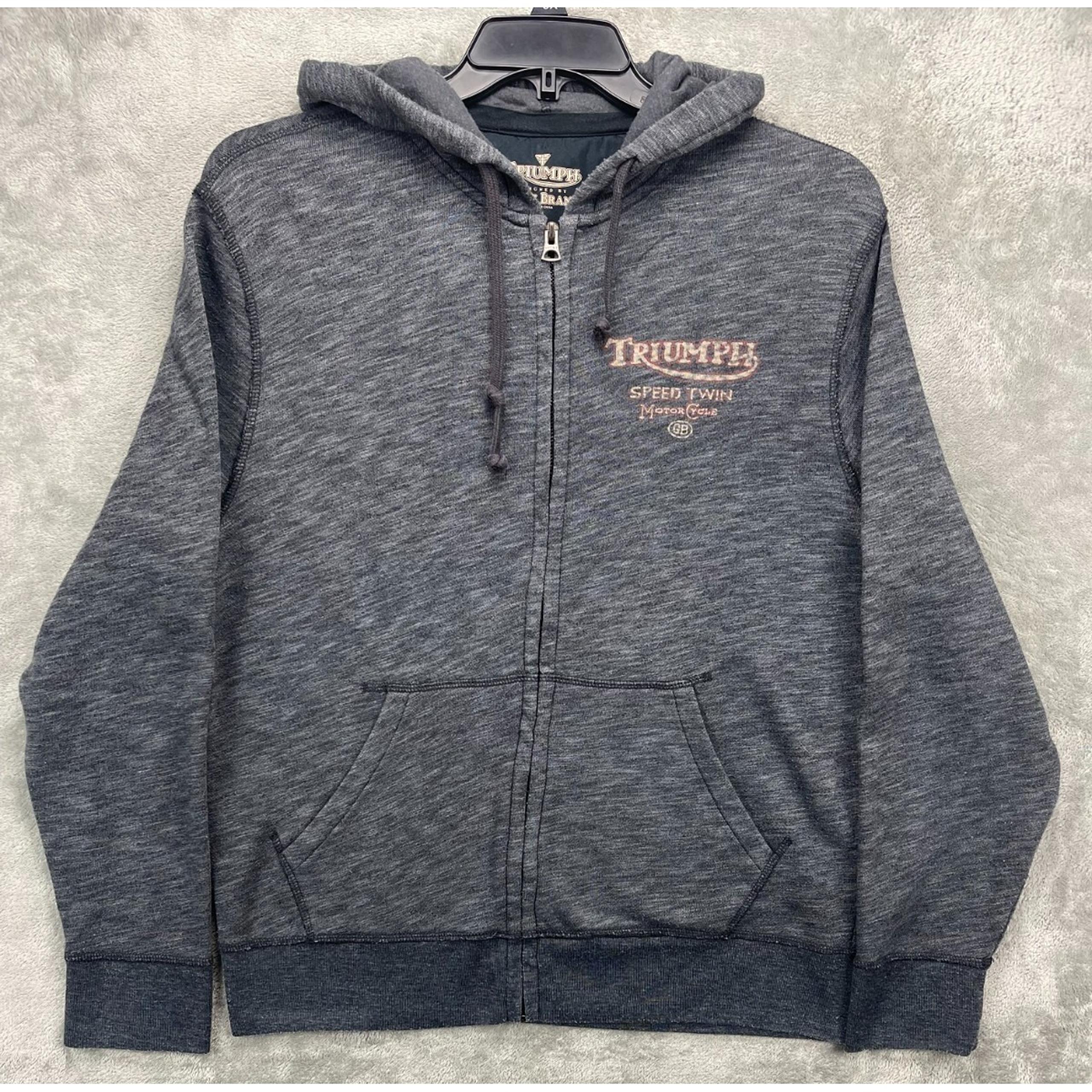 Lucky Brand Men's Full Zip Hoodie Sweater Large Gray Speed Twin Motorcycle