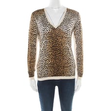 Dolce & Gabbana Animal Printed Silk Jersey V-Neck Sweater Leopard Top size 40