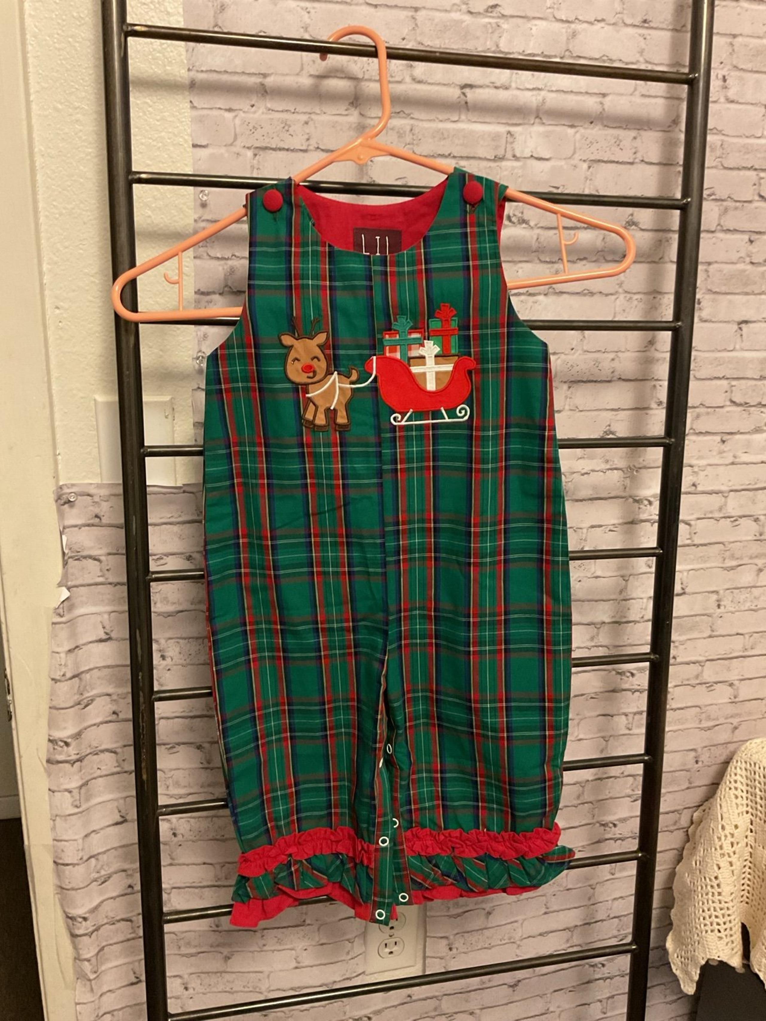 Lil Cactus plaid ruffled Christmas Romper 18-24 months