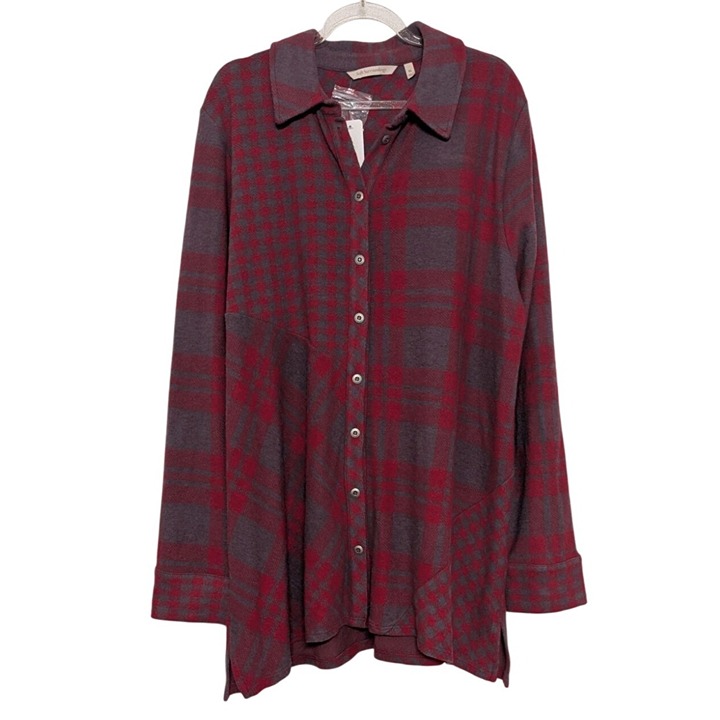 NEW Soft Surroundings Paramour Plaid Tunic Womens Size XL Gray Red Stretch