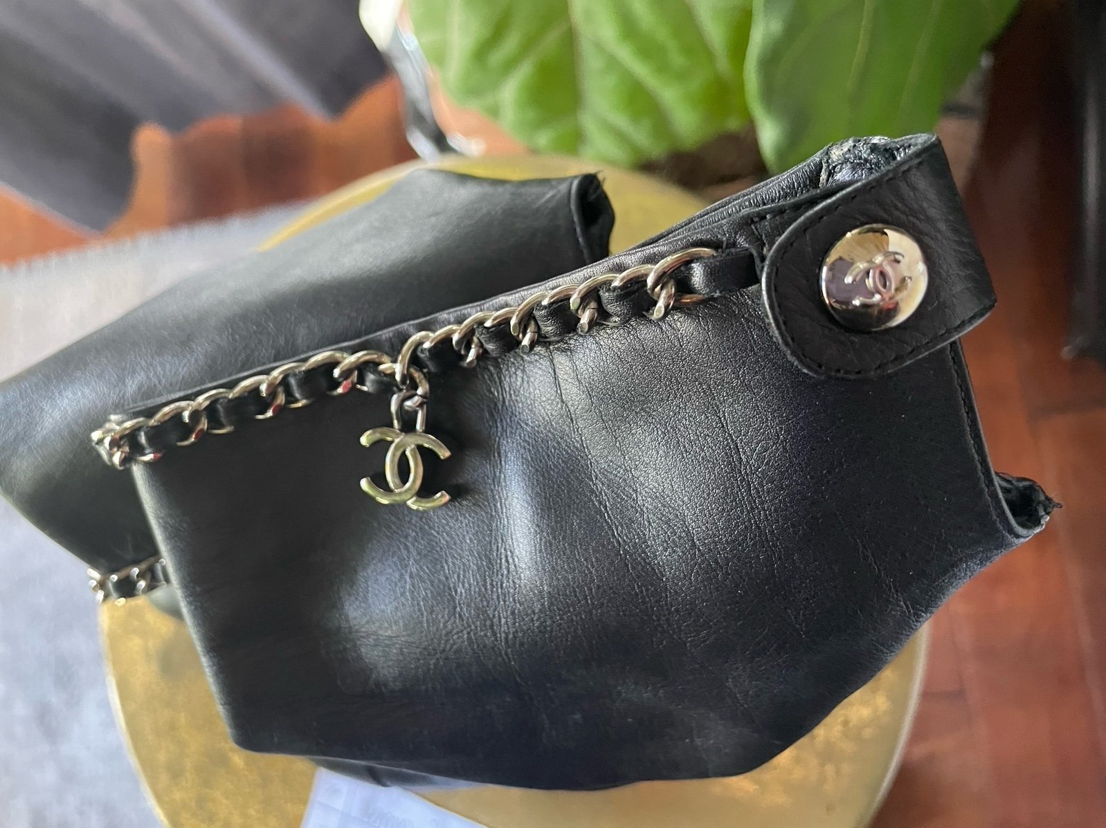 Chanel black leather chain boots ankle