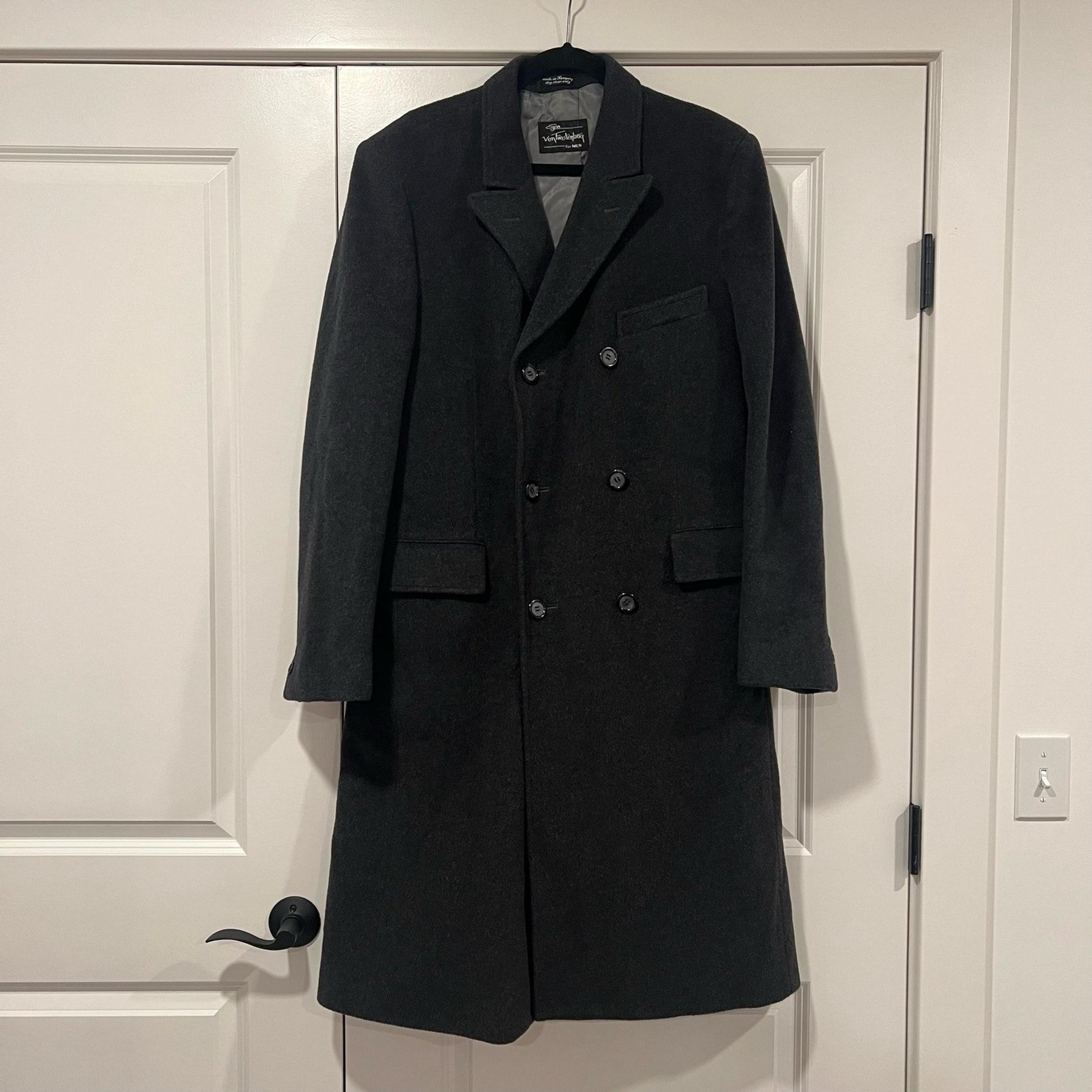 Egon Von Furstenberg Men's Wool Cashmere Grey Long Coat Size 42L