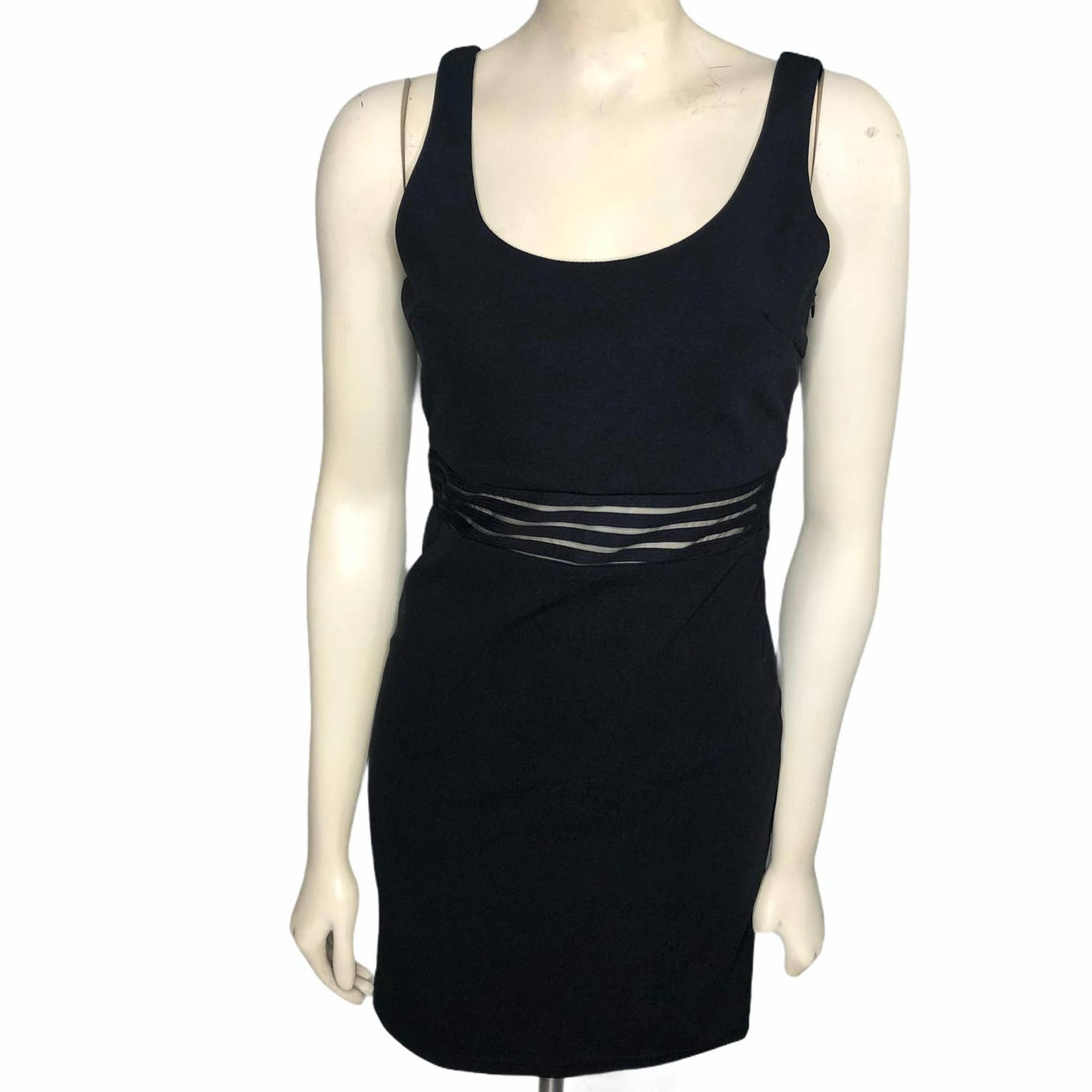 Lulu's Striped Mesh Midriff Black Dress