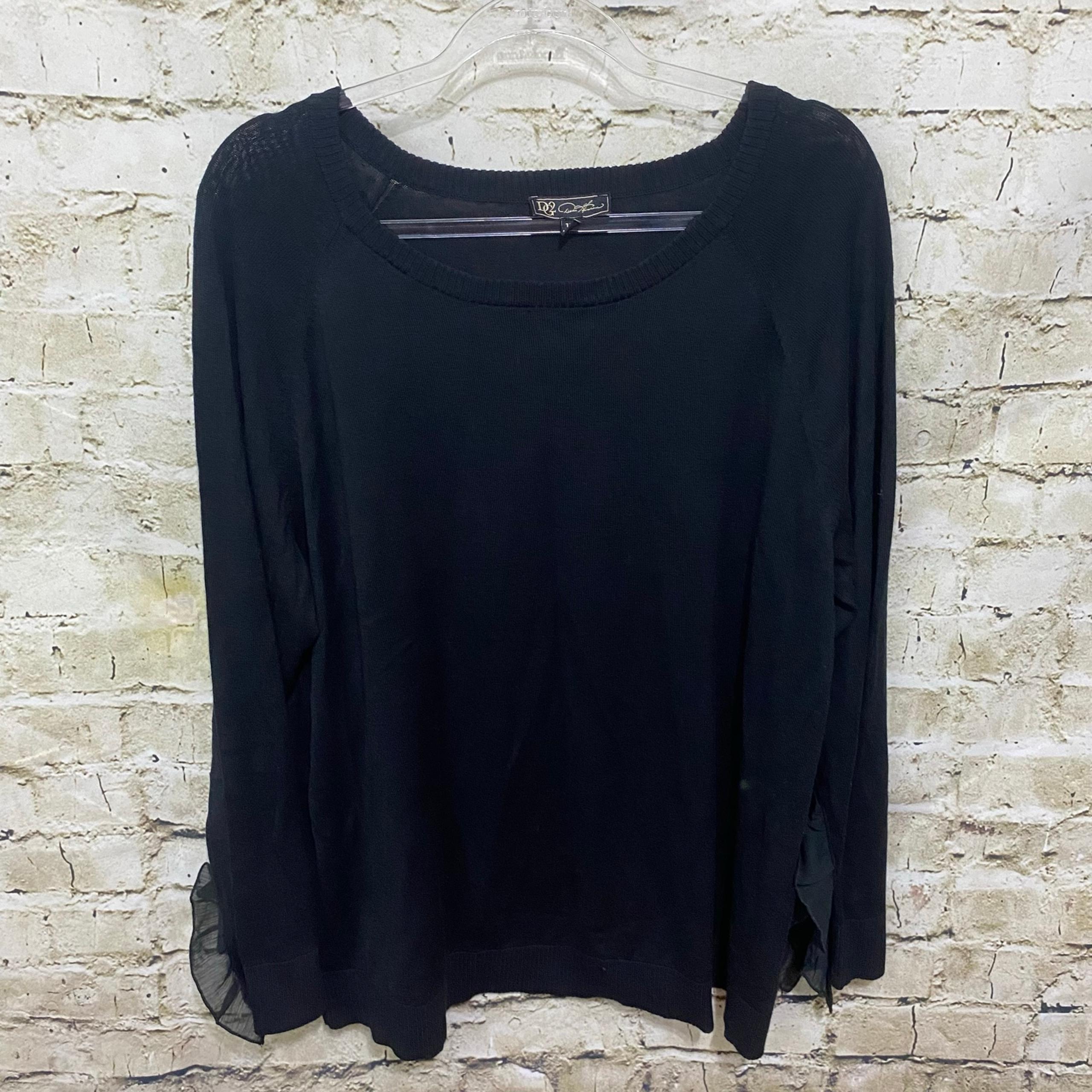 NEW Diane Gilman D2G Black Soft Ruffle Sleeve Sweater