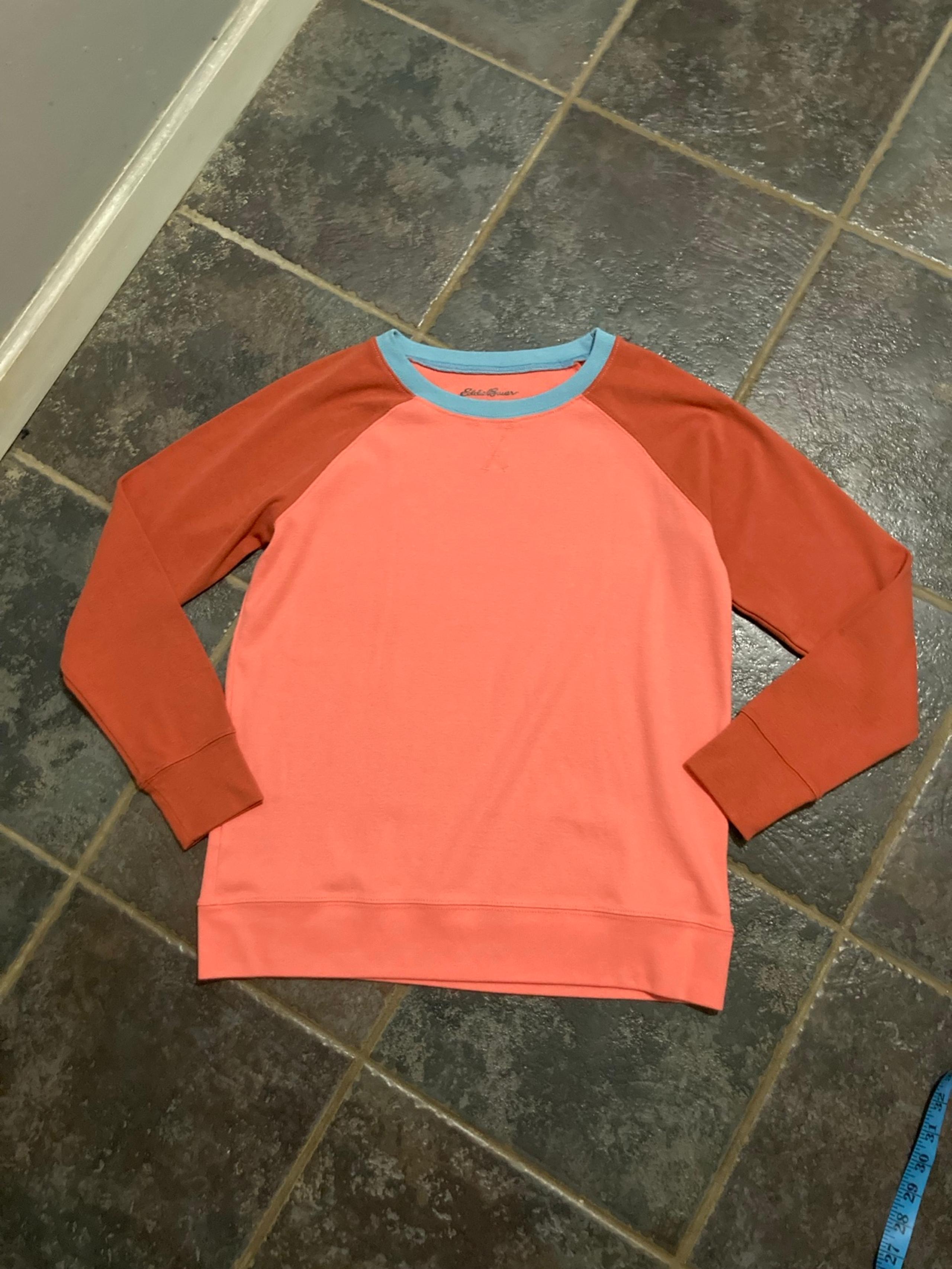 Women’s Pink Blue Trim Raglan Sleeve Crewneck Pullover Size M - Eddie Bauer