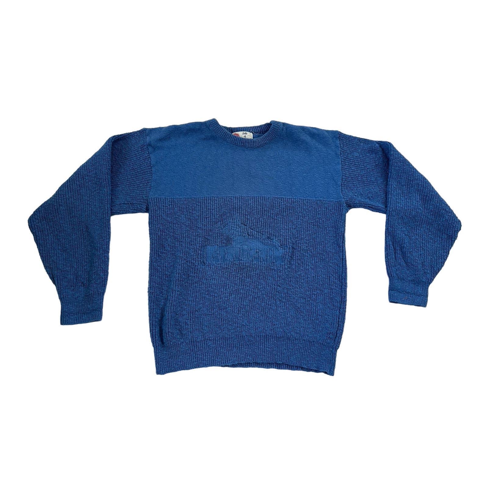 Vintage 90s Jaguar Racing Embossed Cotton Knit Mens Large Blue USA Sweater VTG