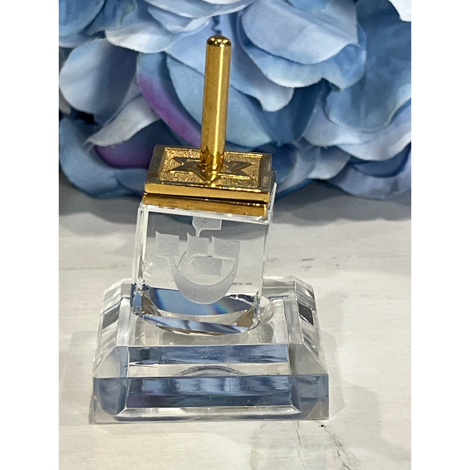 Crystal Dreidel Paperweight Gold Star of David Hanukkah Decor Gift